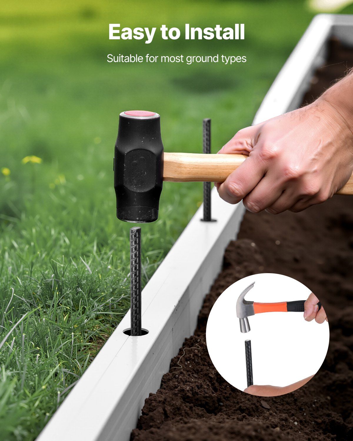 Rebar Stakes, 609.6 mm, Heavy-Duty 12 mm Diameter, Straight Galvanized Steel Ground Anchors with Chisel Point End & Rust-Resistant Coating, for Gardening Support, Fence, Camping Tents (20-Pack) - Image 5