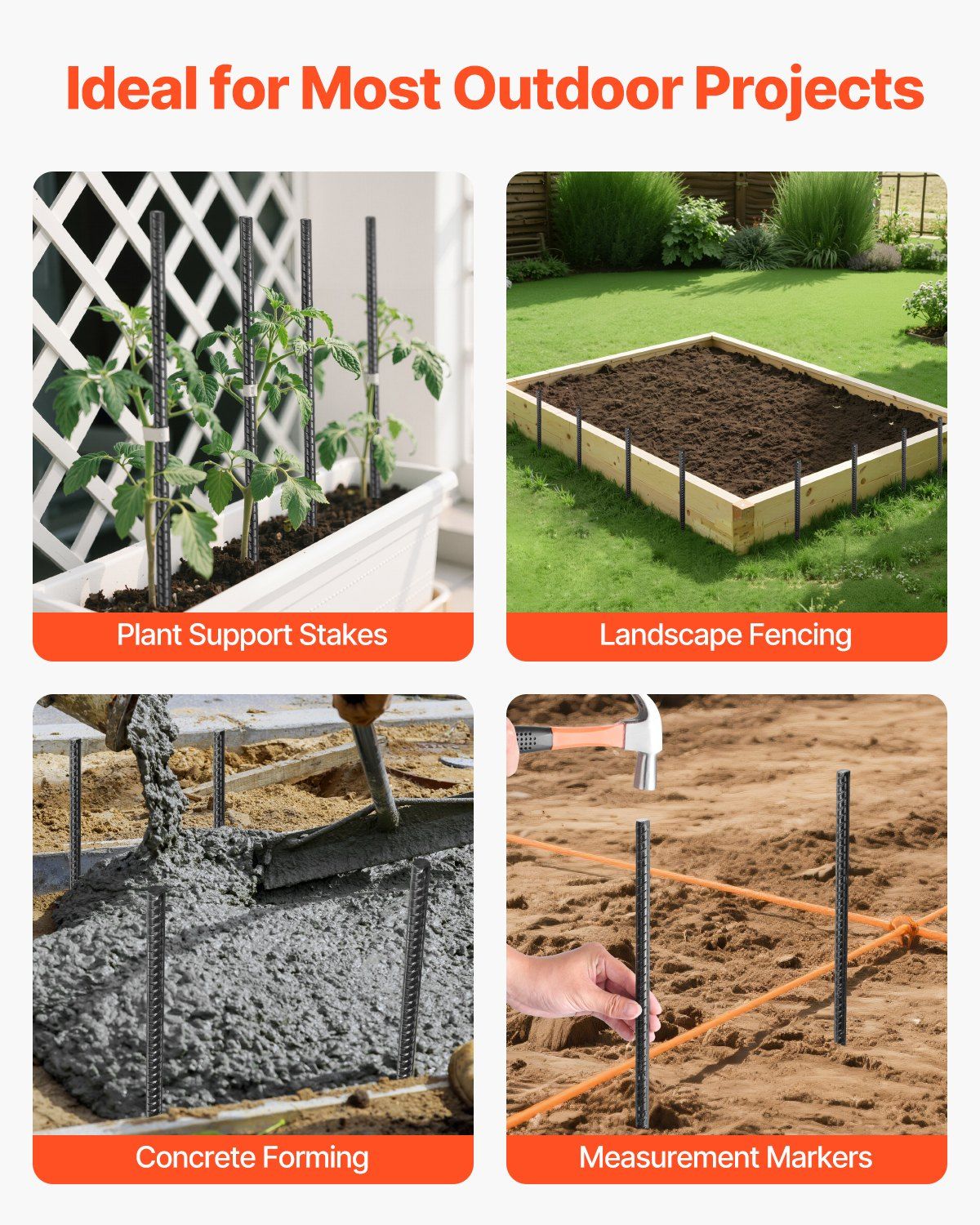 Rebar Stakes, 609.6 mm, Heavy-Duty 12 mm Diameter, Straight Galvanized Steel Ground Anchors with Chisel Point End & Rust-Resistant Coating, for Gardening Support, Fence, Camping Tents (20-Pack) - Image 6