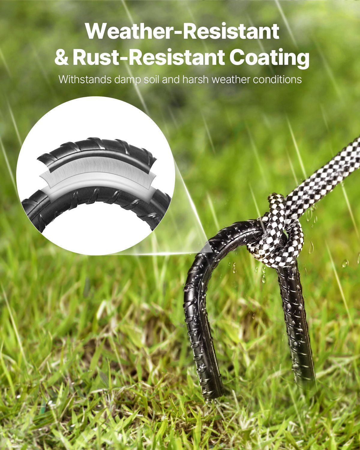 Rebar Stakes, 304.8 mm, Heavy-Duty 10 mm Diameter J Hook, Galvanized Steel Ground Anchors with Chisel Point End & Rust-Resistant Coating, for Gardening Support, Fence, Camping Tents (16-Pack) - Image 4