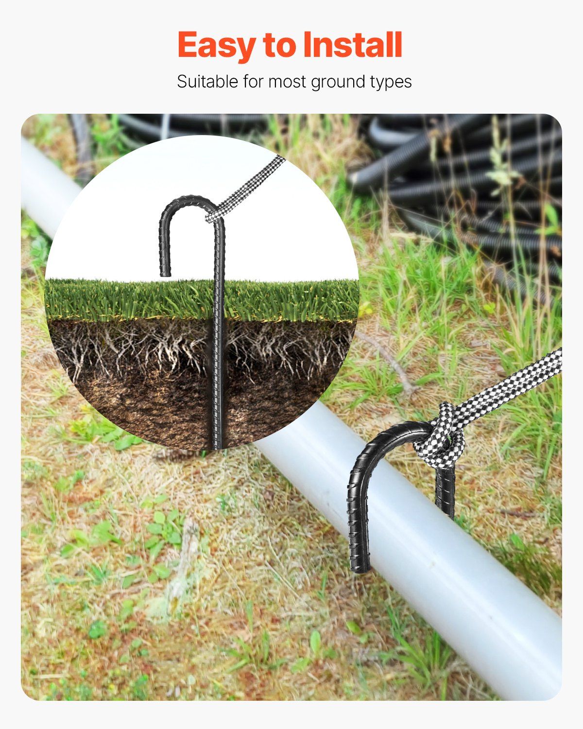 Rebar Stakes, 304.8 mm, Heavy-Duty 10 mm Diameter J Hook, Galvanized Steel Ground Anchors with Chisel Point End & Rust-Resistant Coating, for Gardening Support, Fence, Camping Tents (16-Pack) - Image 5