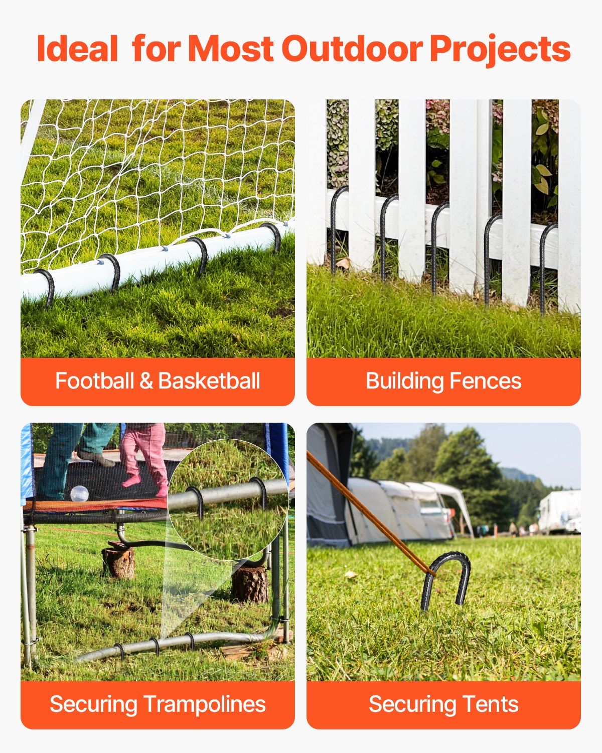 Rebar Stakes, 304.8 mm, Heavy-Duty 10 mm Diameter J Hook, Galvanized Steel Ground Anchors with Chisel Point End & Rust-Resistant Coating, for Gardening Support, Fence, Camping Tents (16-Pack) - Image 6
