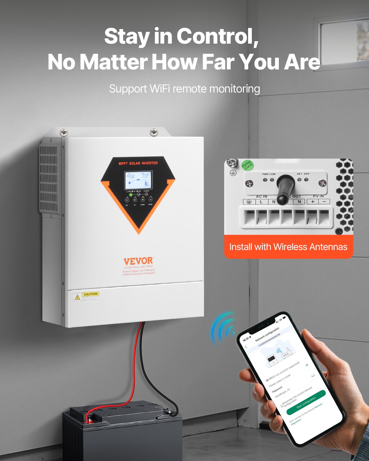 Hybrid Solar Inverter, 3500W, All in One Pure Sine Wave Power Inverter Charger, 220V AC, with Built-in 100A MPPT Solar Charger Controller, for Off-Grid System Lead Acid Lithium Battery - Image 4