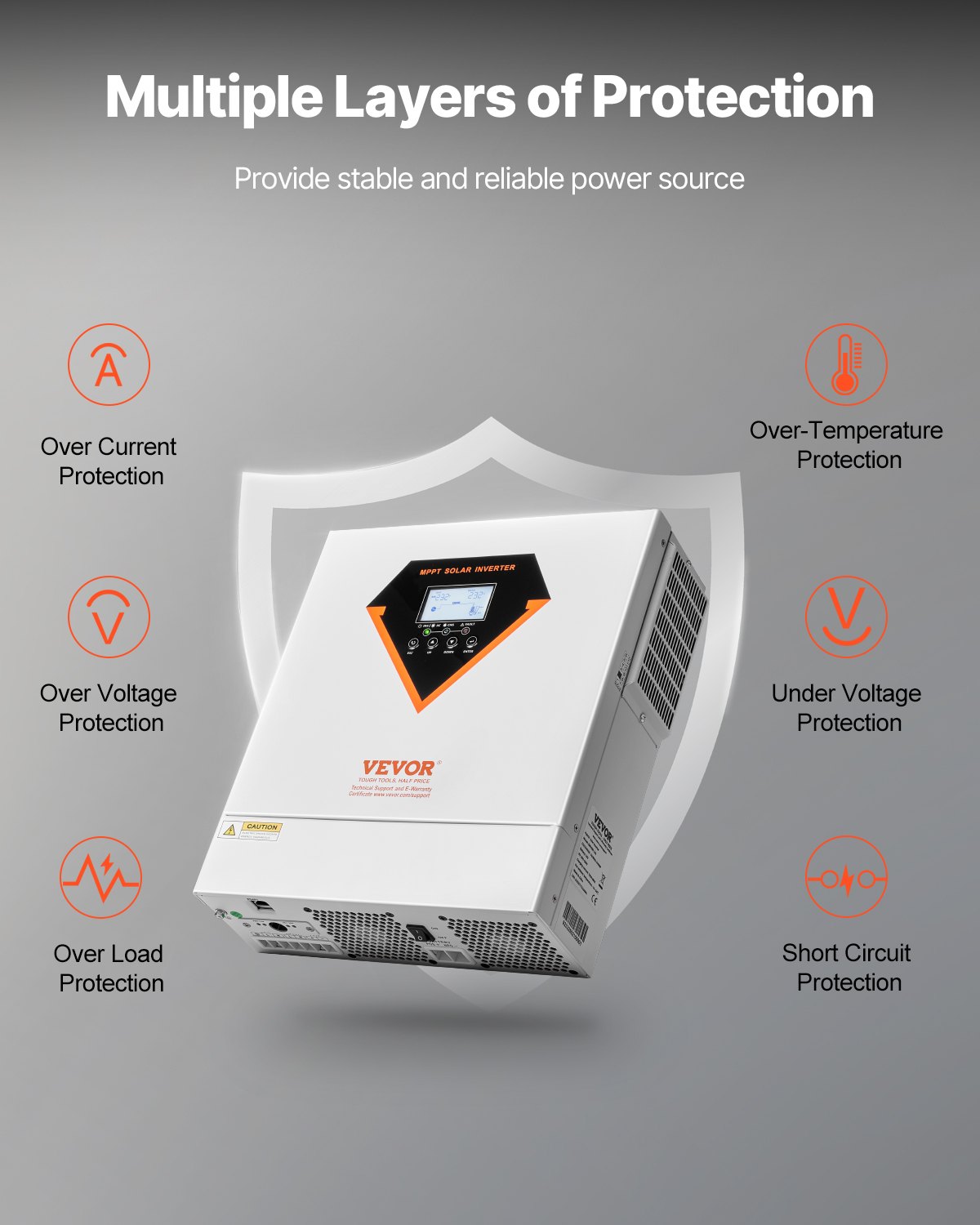 Hybrid Solar Inverter, 3500W, All in One Pure Sine Wave Power Inverter Charger, 220V AC, with Built-in 100A MPPT Solar Charger Controller, for Off-Grid System Lead Acid Lithium Battery - Image 6
