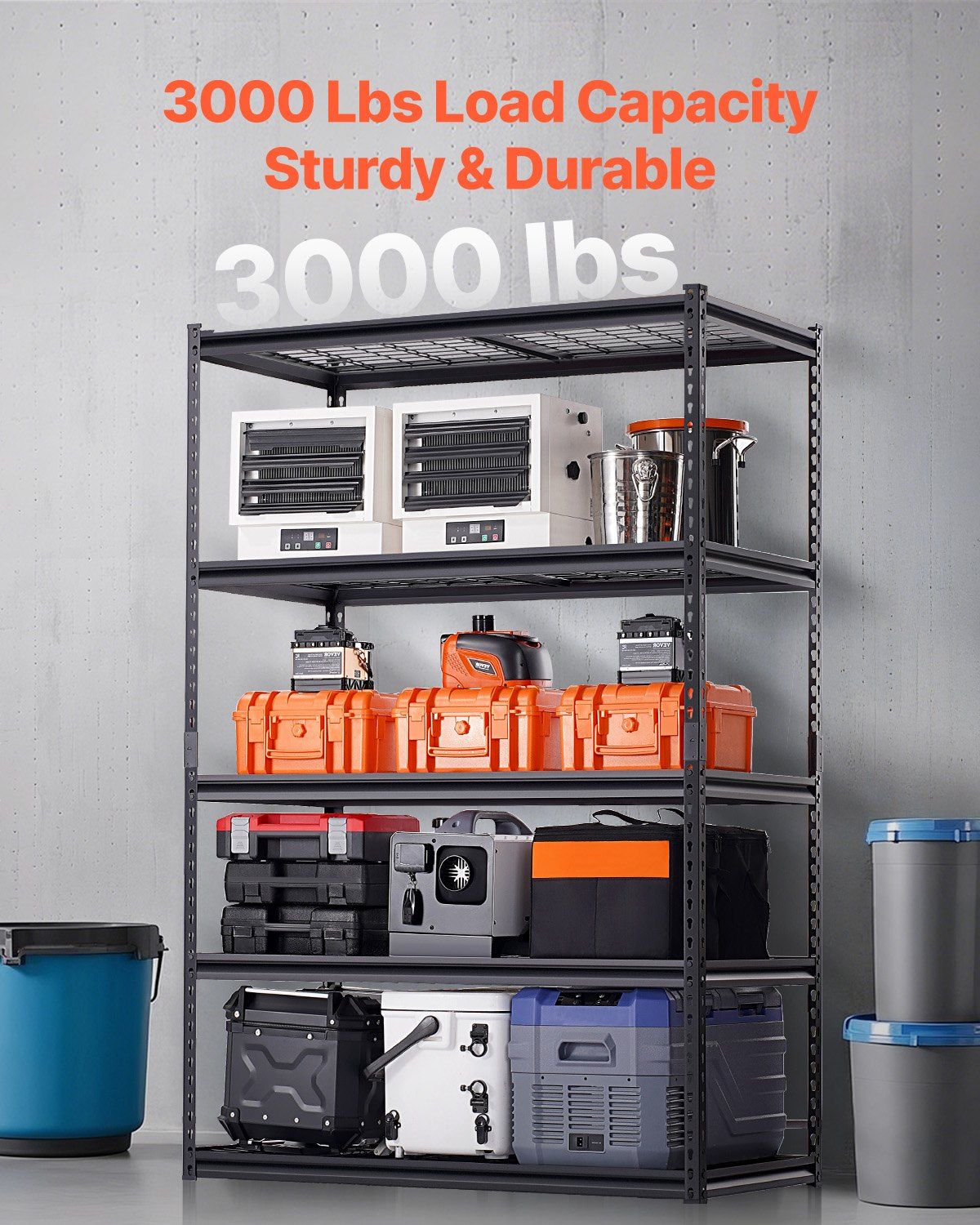 Storage Shelves, 1361 kg, 5 Tier Heavy Duty Garage Shelving, 609.6 x 1219.2 x 1828.8 mm Adjustable Metal Shelves for Industrial Shelving Unit Utility Shelf, for Kitchen, Warehouse, Basement - Image 2