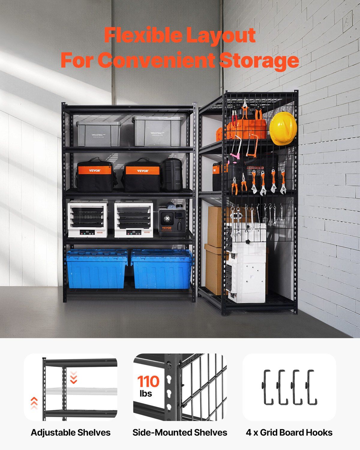 Storage Shelves, 1361 kg, 5 Tier Heavy Duty Garage Shelving, 609.6 x 1219.2 x 1828.8 mm Adjustable Metal Shelves for Industrial Shelving Unit Utility Shelf, for Kitchen, Warehouse, Basement - Image 3