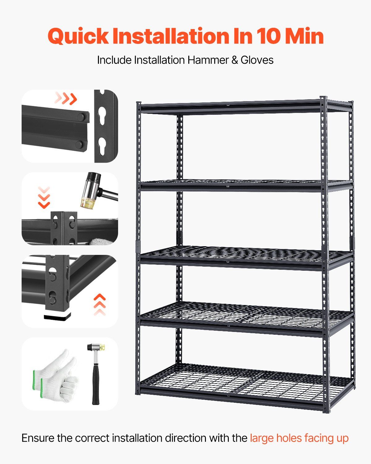Storage Shelves, 1361 kg, 5 Tier Heavy Duty Garage Shelving, 609.6 x 1219.2 x 1828.8 mm Adjustable Metal Shelves for Industrial Shelving Unit Utility Shelf, for Kitchen, Warehouse, Basement - Image 5