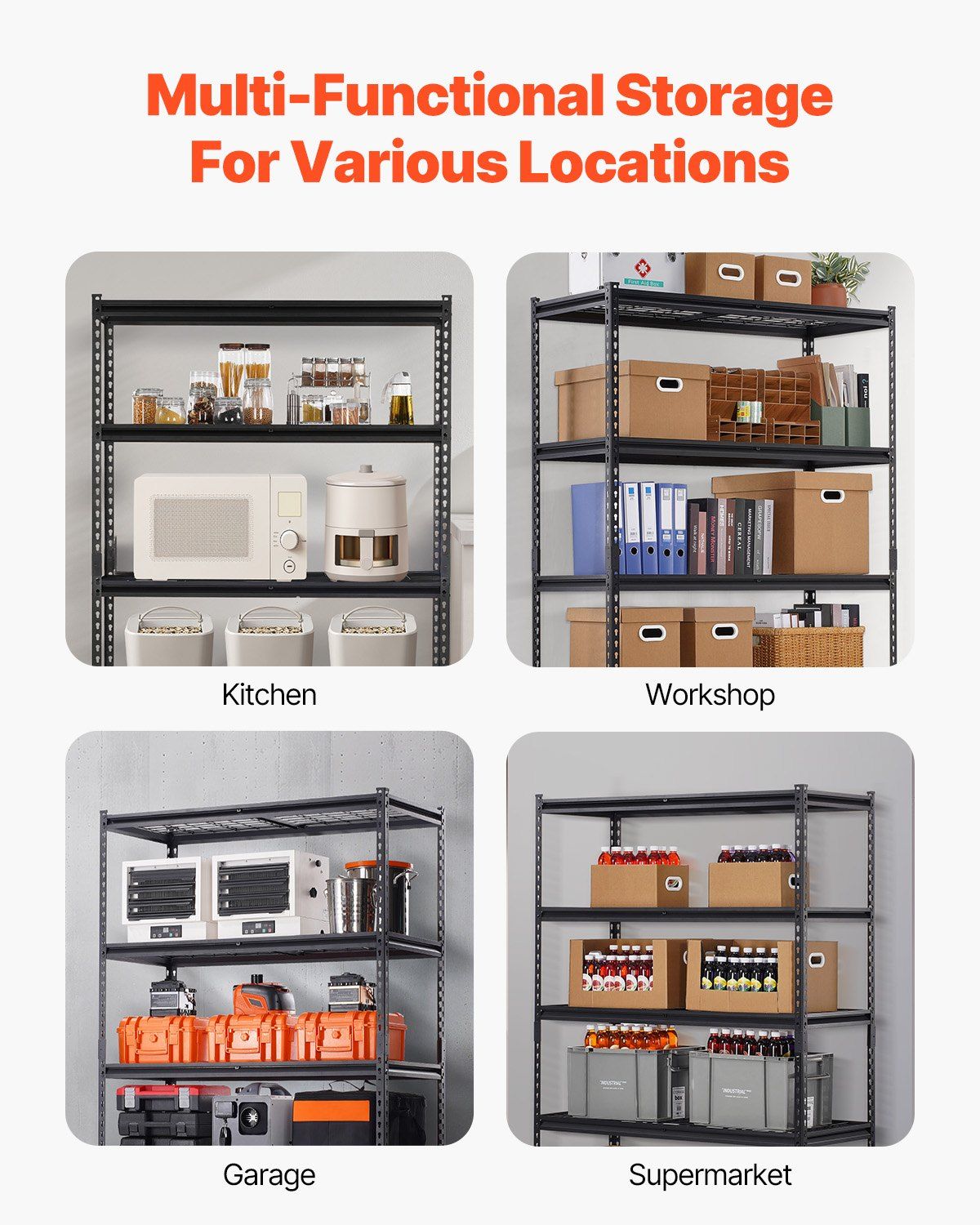 Storage Shelves, 1361 kg, 5 Tier Heavy Duty Garage Shelving, 609.6 x 1219.2 x 1828.8 mm Adjustable Metal Shelves for Industrial Shelving Unit Utility Shelf, for Kitchen, Warehouse, Basement - Image 6