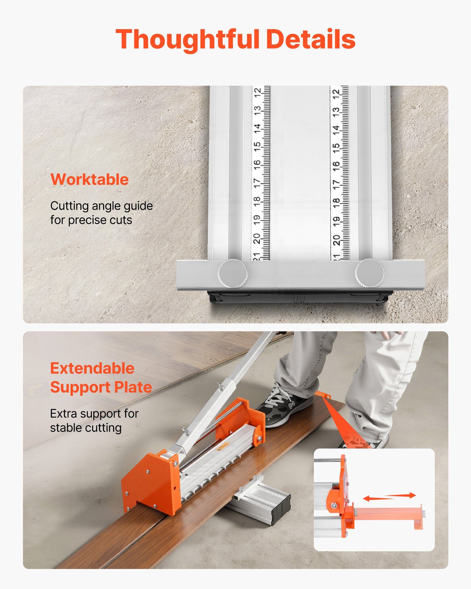 304.8mm Vinyl Floor Cutter, 12mm Thick Laminate Flooring Cutter with Upgraded Labor-Saving Aluminum-Alloy Lever, Telescoping Support Plate, Cuts Certain Engineered Wood, LVT, VCT, SPC, LVP, WPC - Image 6