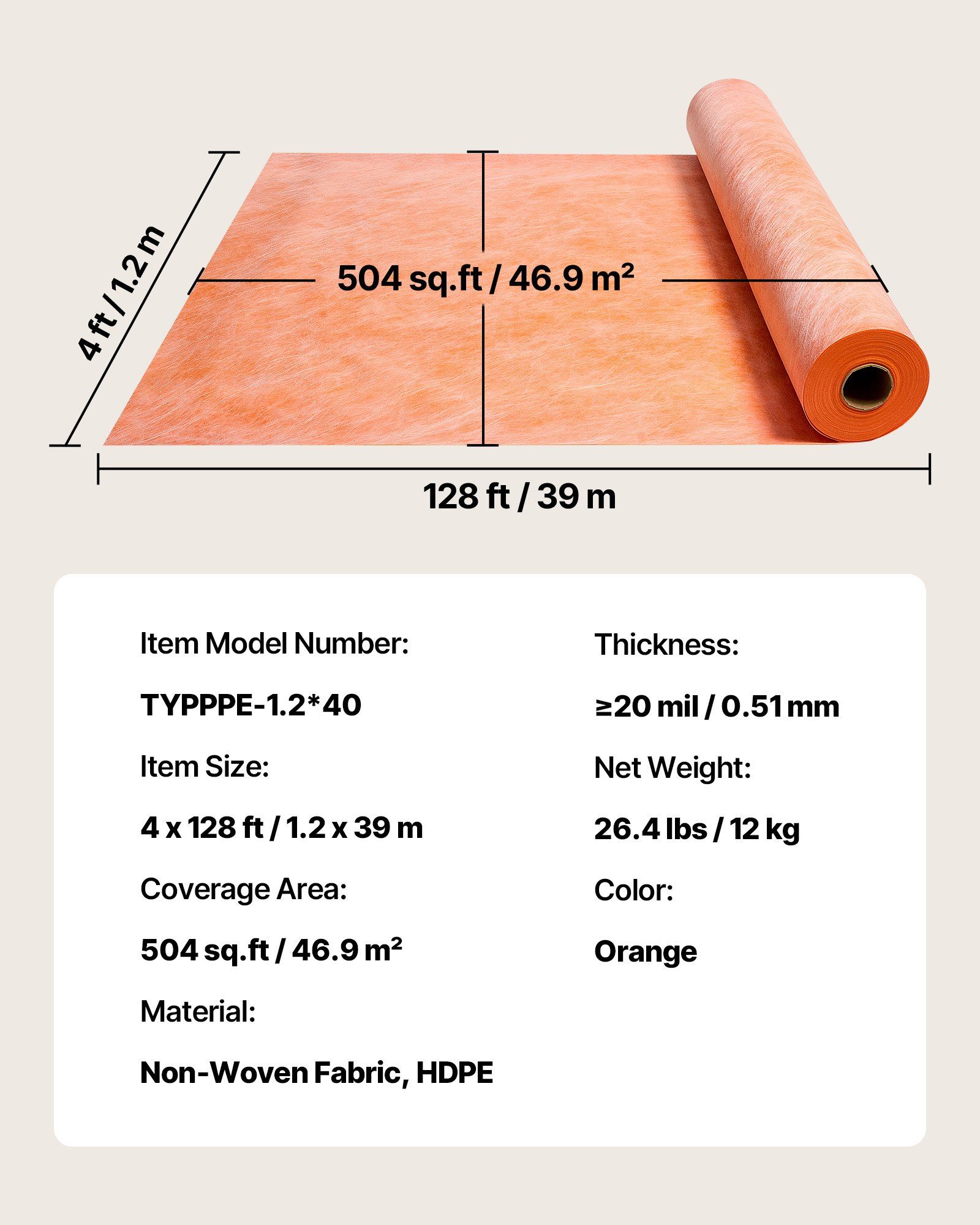 Waterproof Membrane for Shower, 1.2 x 40 m 46.45 m² Waterproofing Tile Membrane, 0.5mm Thickness Polyethylene Fabric Roll, Easy to Cut for Bathroom, Kitchen, Sauna, Walls, Underlayment - Image 7