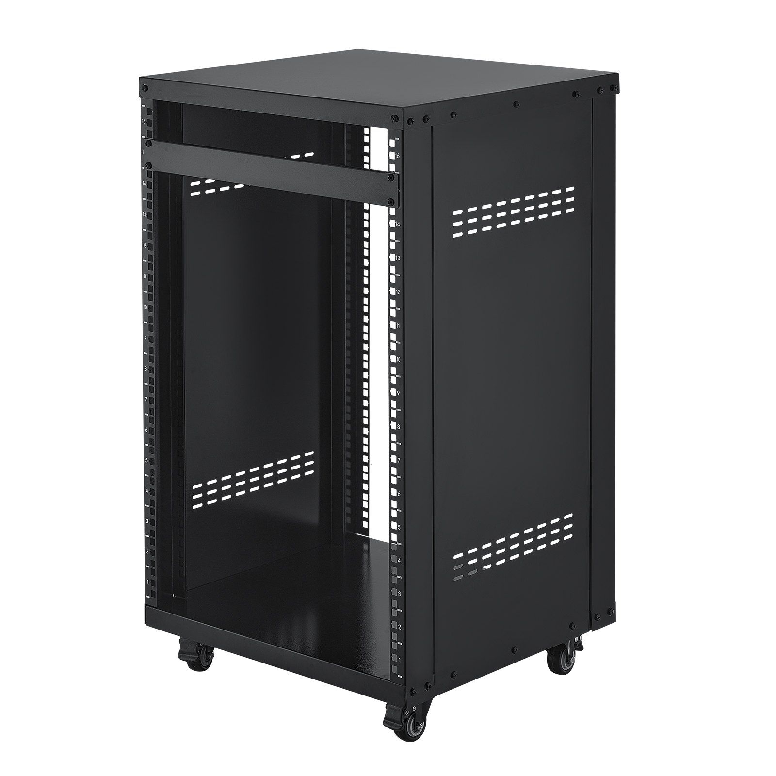 16U AV Rack, 90.7 kg Max Load Capacity, Home Recording Studio Rack with Lockable Caster Wheels, Open Frame Server Cabinet, Special Vent Design, for Audio Video Musical & IT Equipment Mounting - Image 1