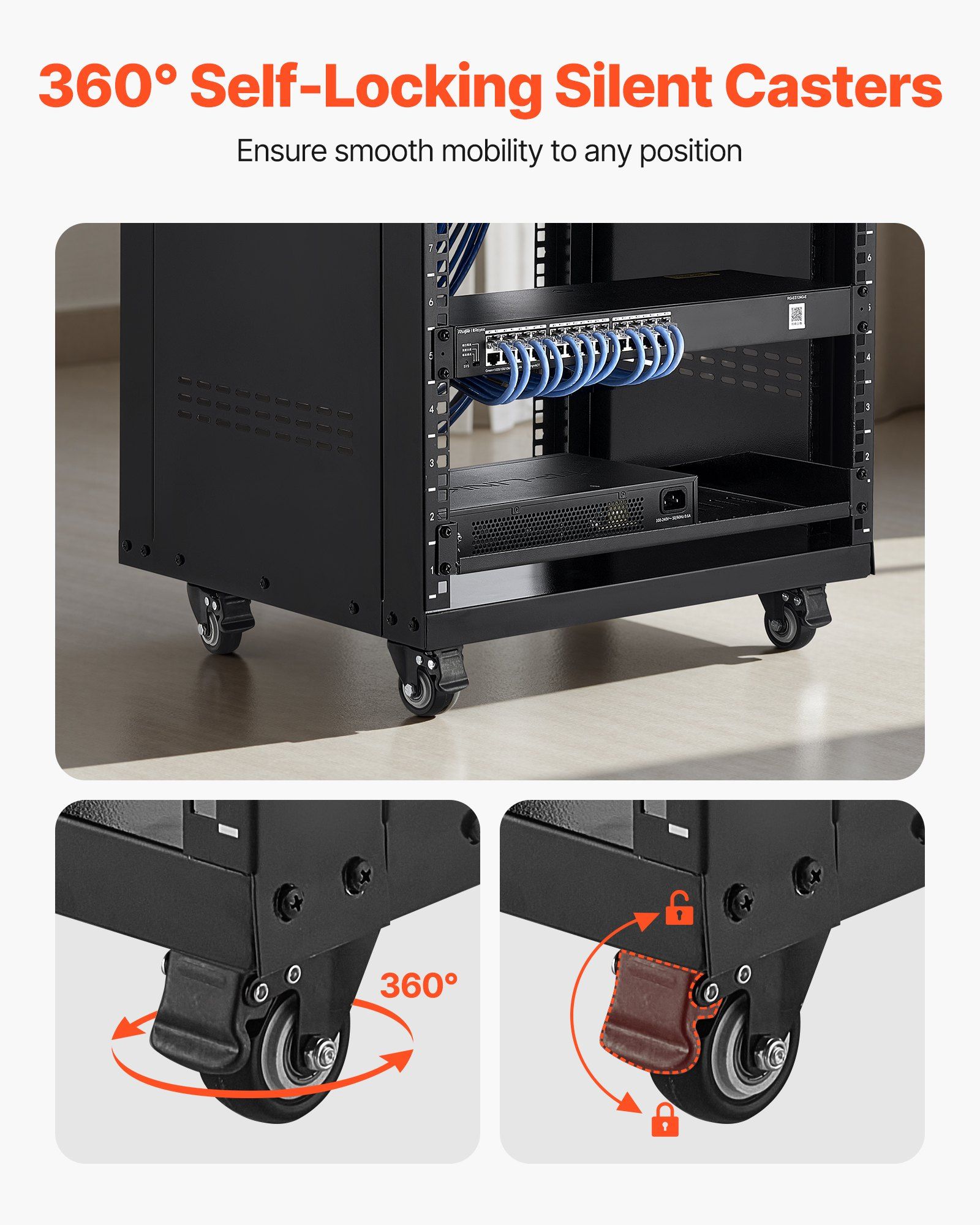 16U AV Rack, 90.7 kg Max Load Capacity, Home Recording Studio Rack with Lockable Caster Wheels, Open Frame Server Cabinet, Special Vent Design, for Audio Video Musical & IT Equipment Mounting - Image 5