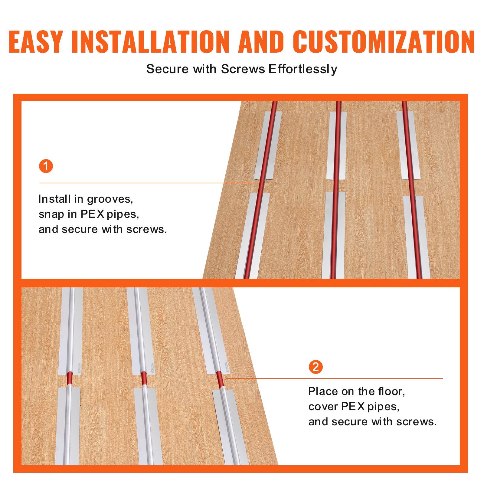 PEX Heat Transfer Plates 0.6m, Radiant Heat Plates for 19mm PEX Pipe, Durable Aluminum & Easy Trimming and Install Underfloor Heat Tubing Plates, Perfect for Wooden Floors (200pcs) - Image 4