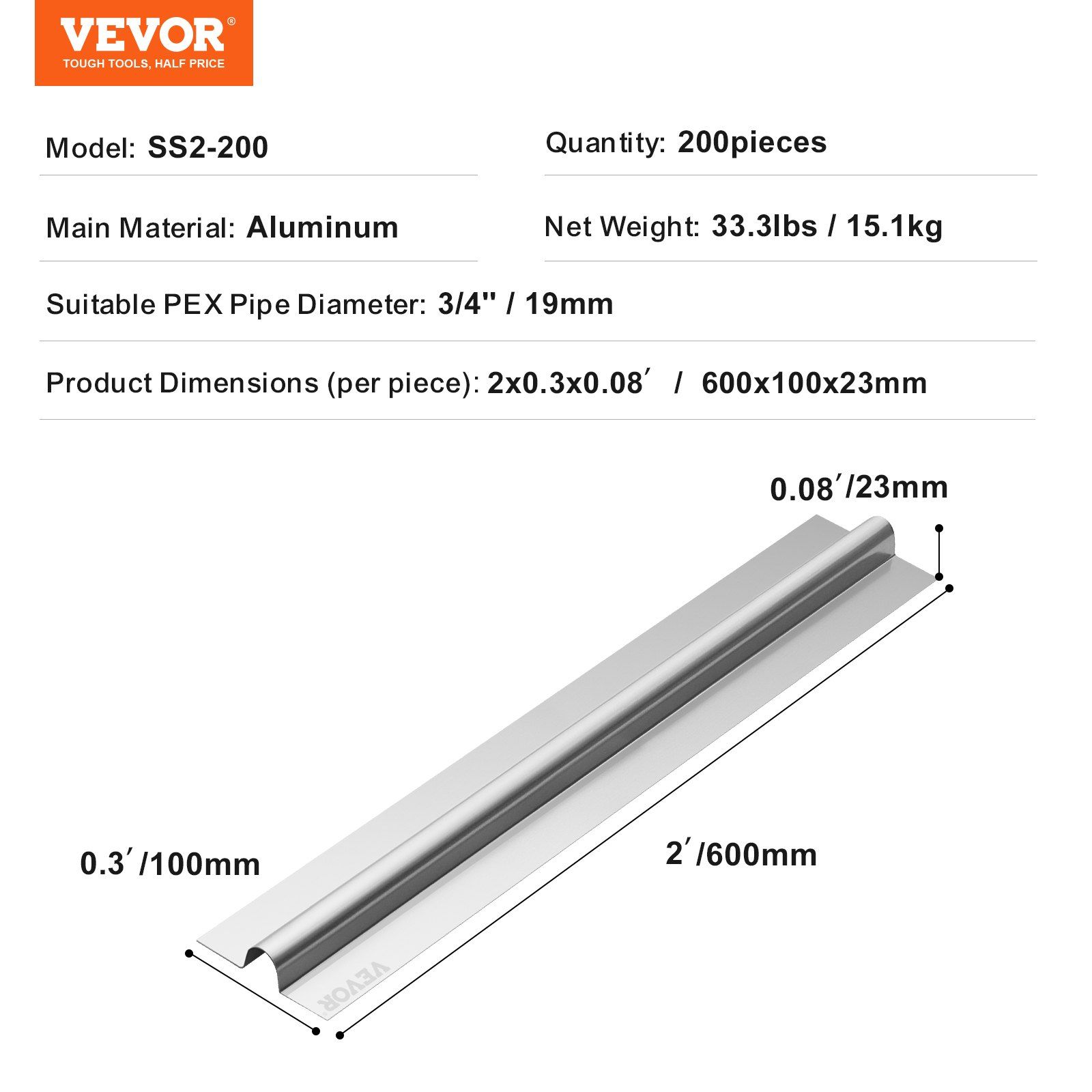 PEX Heat Transfer Plates 0.6m, Radiant Heat Plates for 19mm PEX Pipe, Durable Aluminum & Easy Trimming and Install Underfloor Heat Tubing Plates, Perfect for Wooden Floors (200pcs) - Image 7