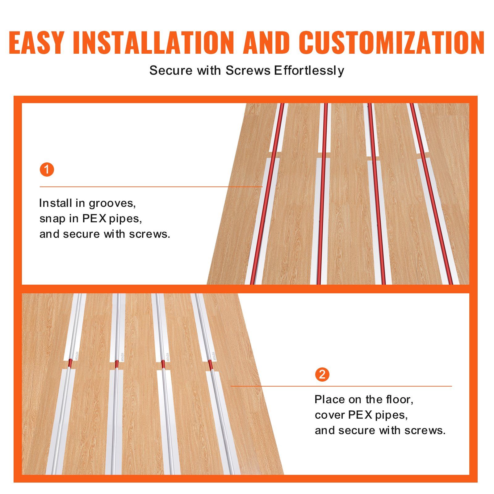 PEX Heat Transfer Plates 1.2m, Radiant Heat Plates for 19mm PEX Pipe, Durable Aluminum & Easy Trimming and Install Underfloor Heat Tubing Plates, Perfect for Wooden Floors (100pcs) - Image 4