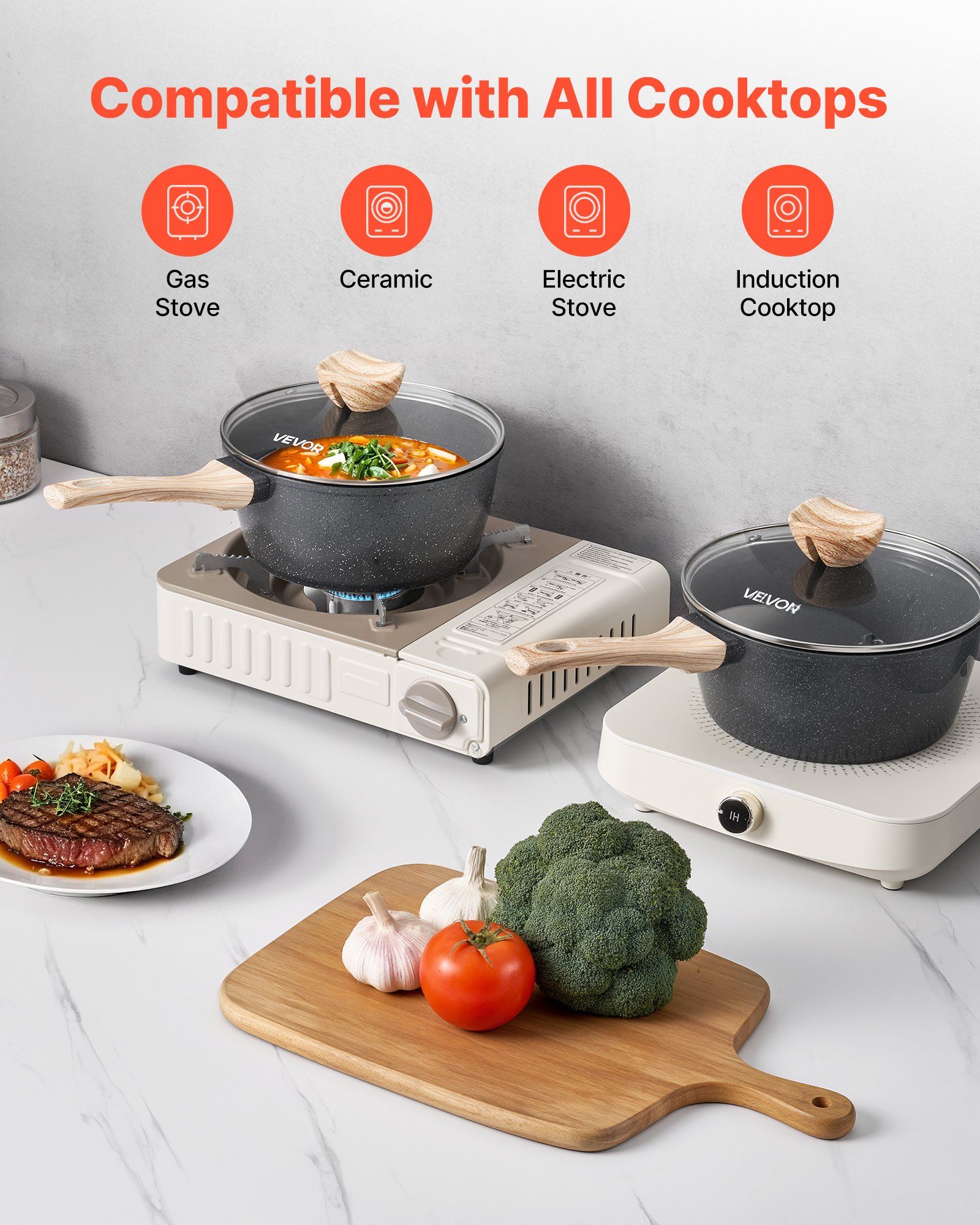 2.5 QT Saucepan, Nonstick Saucepan with Tempered Glass Lid, Multipurpose Cooking Sauce Pot with Detachable Handle, Sauce Pan Small Kitchen Cooking Pot with Coating, Induction Compatible, Black - Image 5