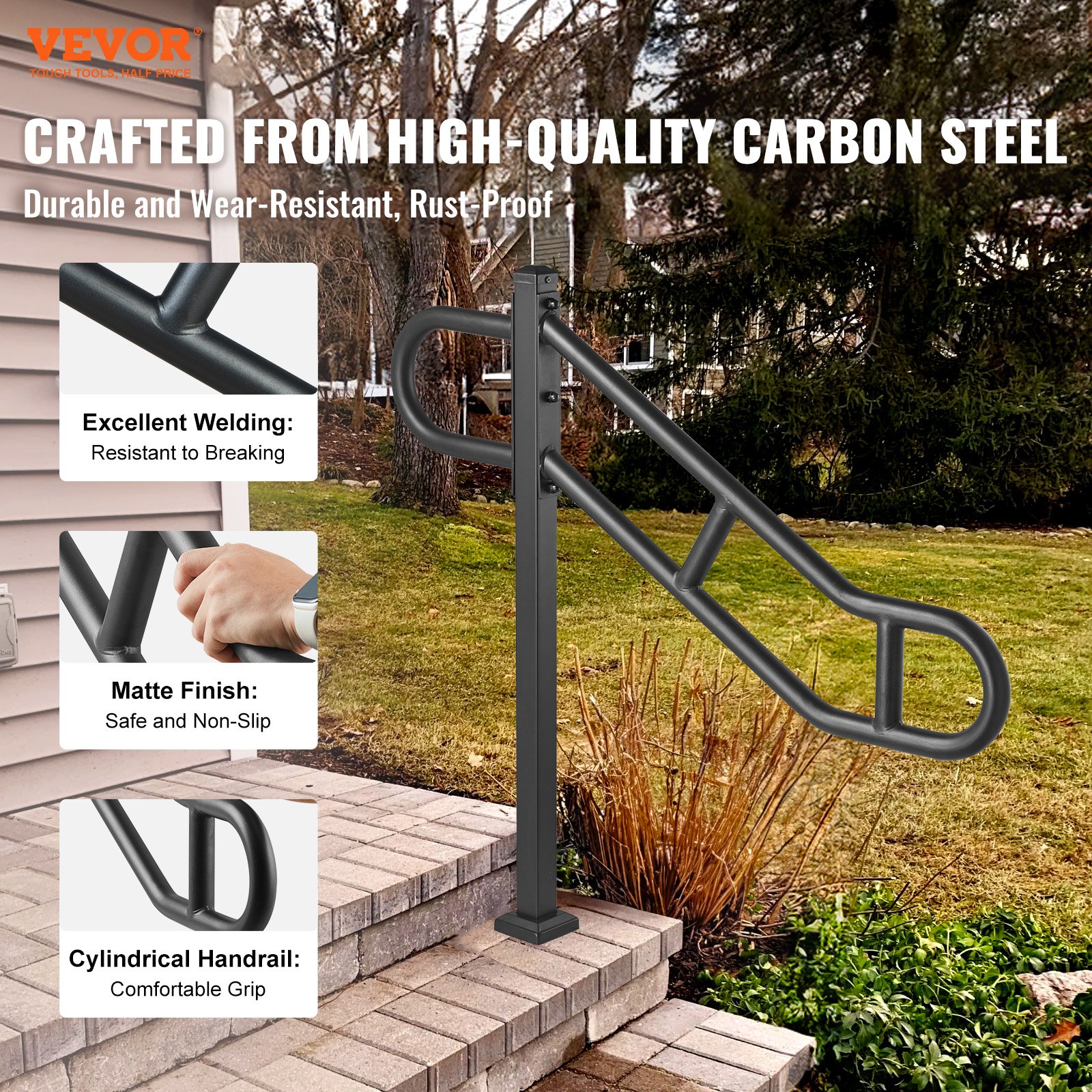 Single Post Handrail for Outdoor 1-3 Steps, 40.5
