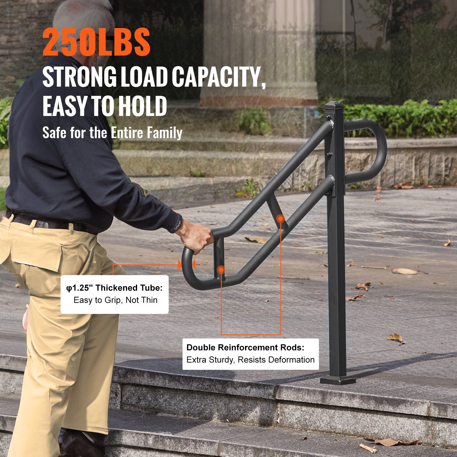 Single Post Handrail for Outdoor 1-3 Steps, 40.5