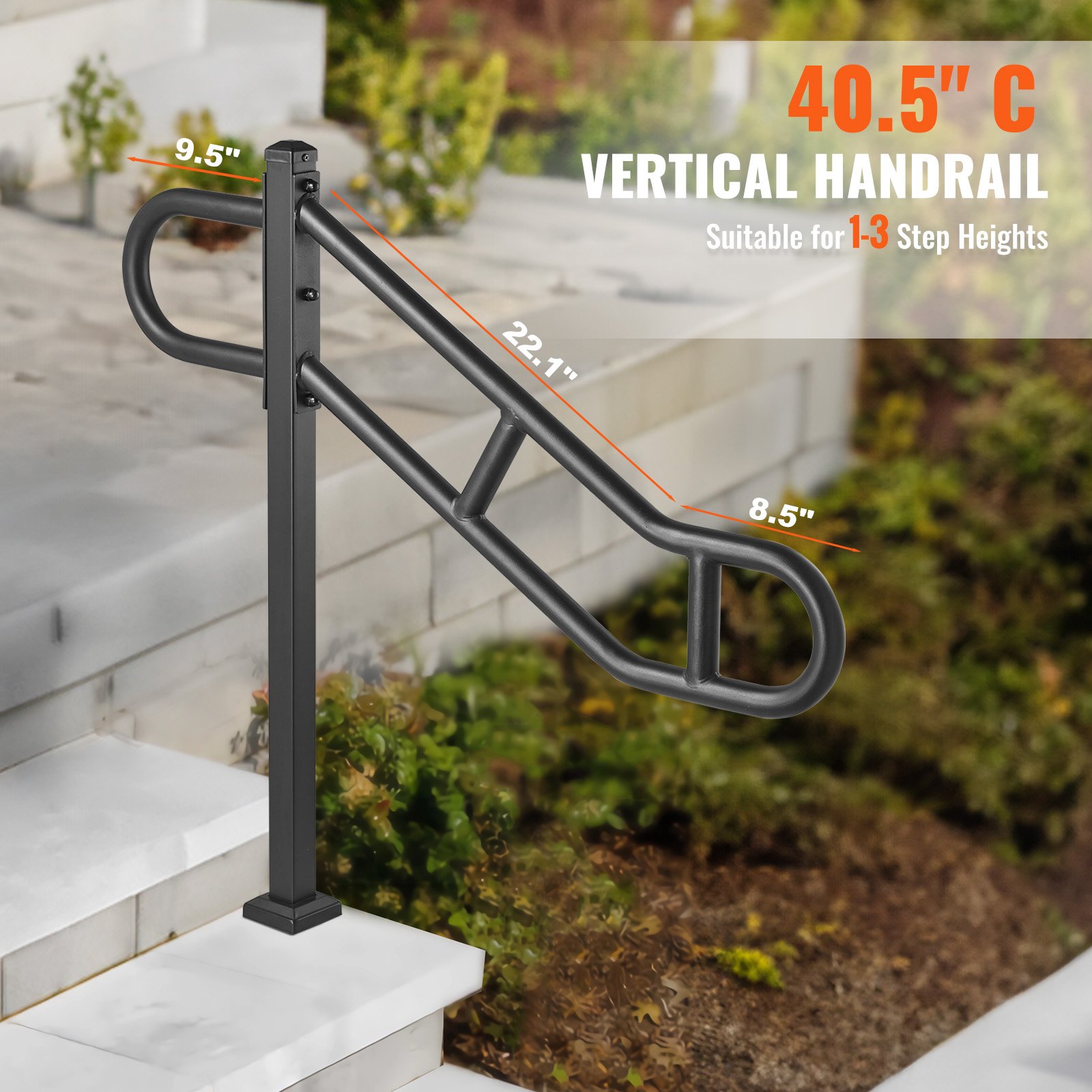 Single Post Handrail for Outdoor 1-3 Steps, 40.5