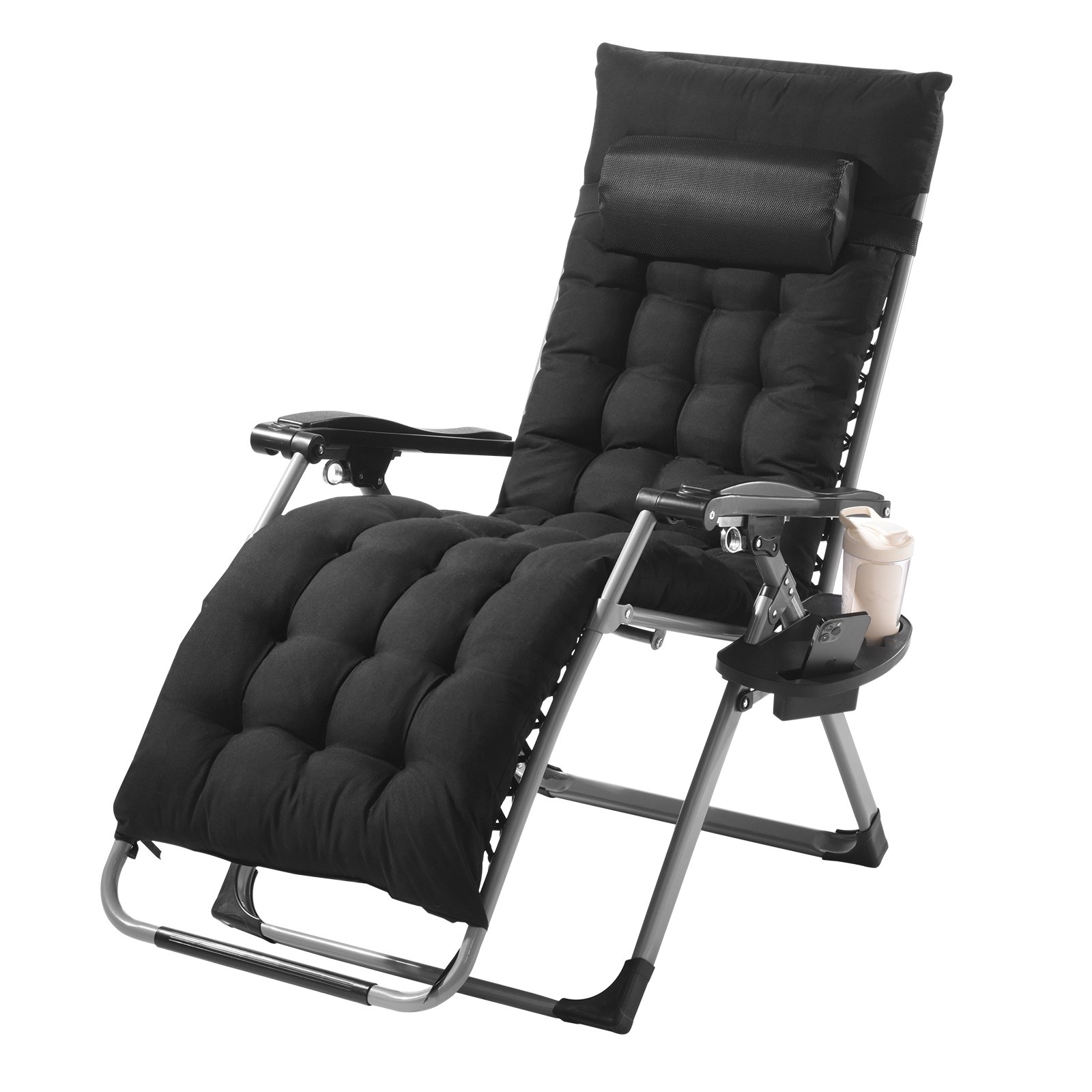 Zero Gravity Chair, 26 inch Zero Gravity Recliner Lounge Chair for Indoor and Outdoor, Adjustable Anti Gravity Chair with Cushion, Headrest, Footrest, and Cupholder, 500 lbs, Black - Image 1