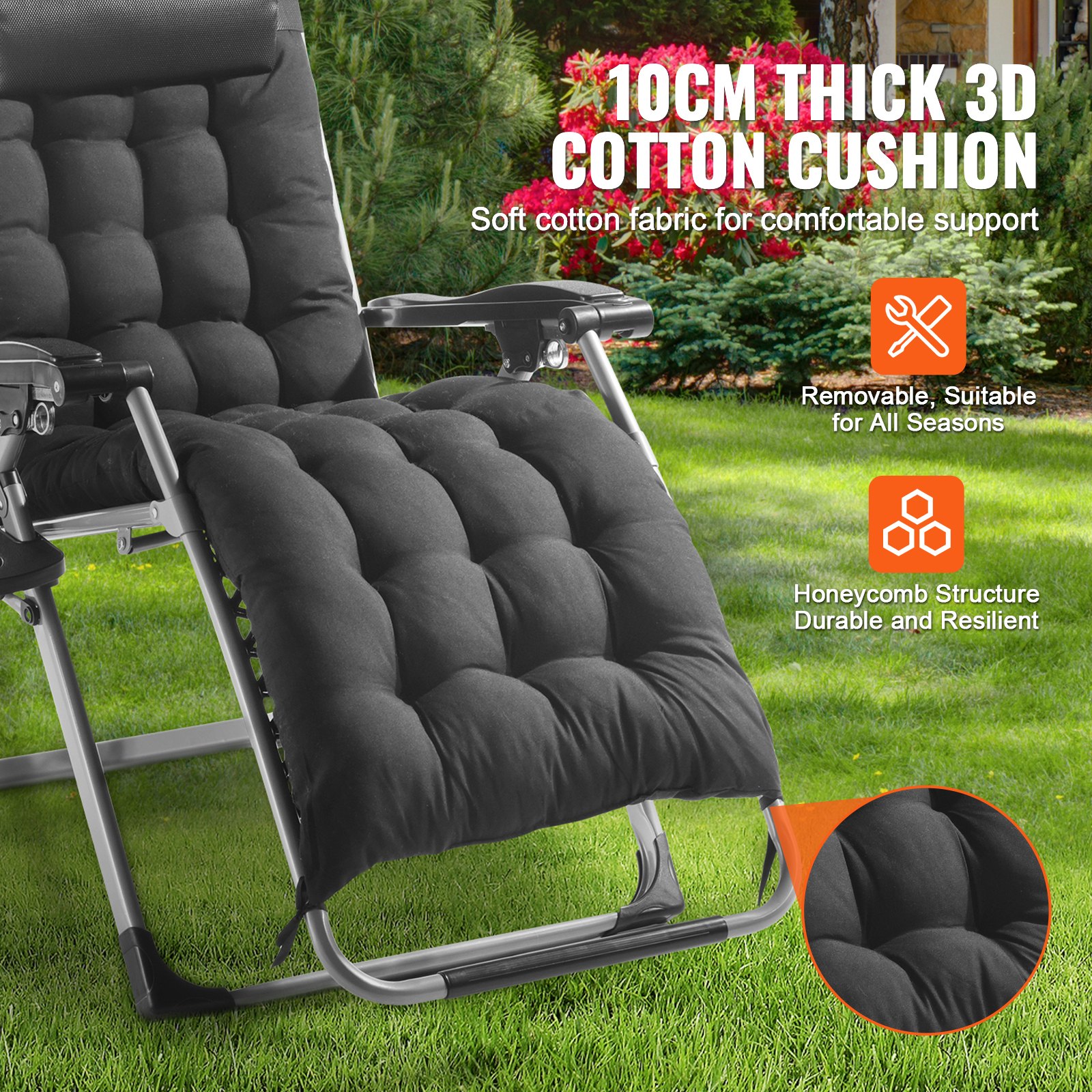 Zero Gravity Chair, 26 inch Zero Gravity Recliner Lounge Chair for Indoor and Outdoor, Adjustable Anti Gravity Chair with Cushion, Headrest, Footrest, and Cupholder, 500 lbs, Black - Image 4