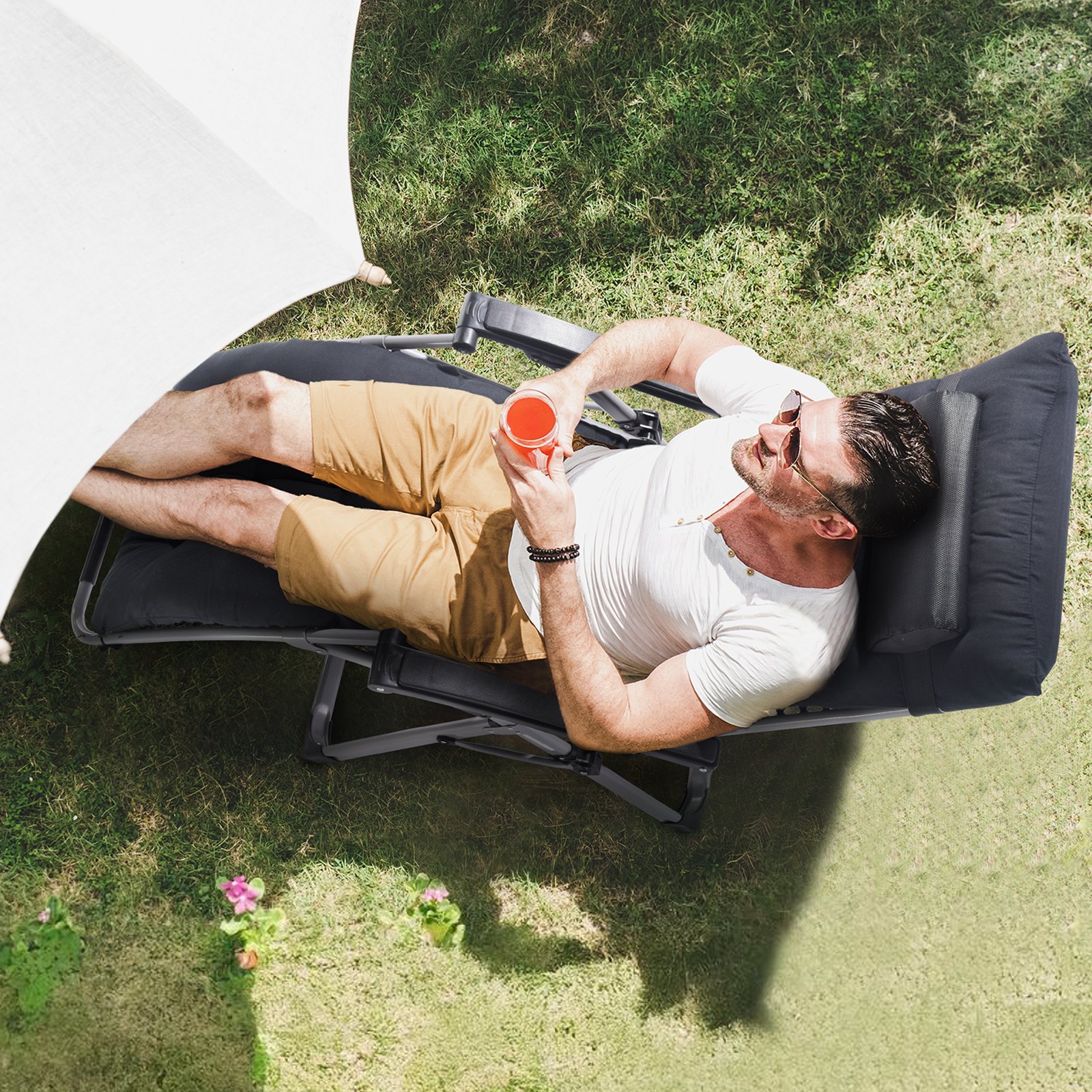 Zero Gravity Chair, 26 inch Zero Gravity Recliner Lounge Chair for Indoor and Outdoor, Adjustable Anti Gravity Chair with Cushion, Headrest, Footrest, and Cupholder, 500 lbs, Black - Image 8
