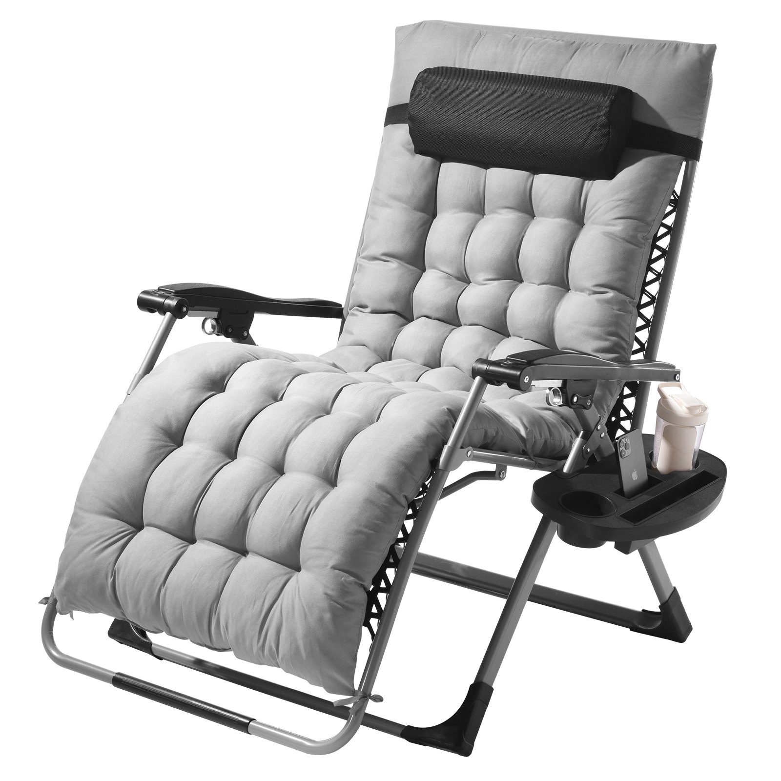 Zero Gravity Chair, 33 inch Zero Gravity Recliner Lounge Chair for Indoor and Outdoor, Adjustable Anti Gravity Chair with Cushion, Headrest, Footrest, and Cupholder, 500 lbs, Gray - Image 1