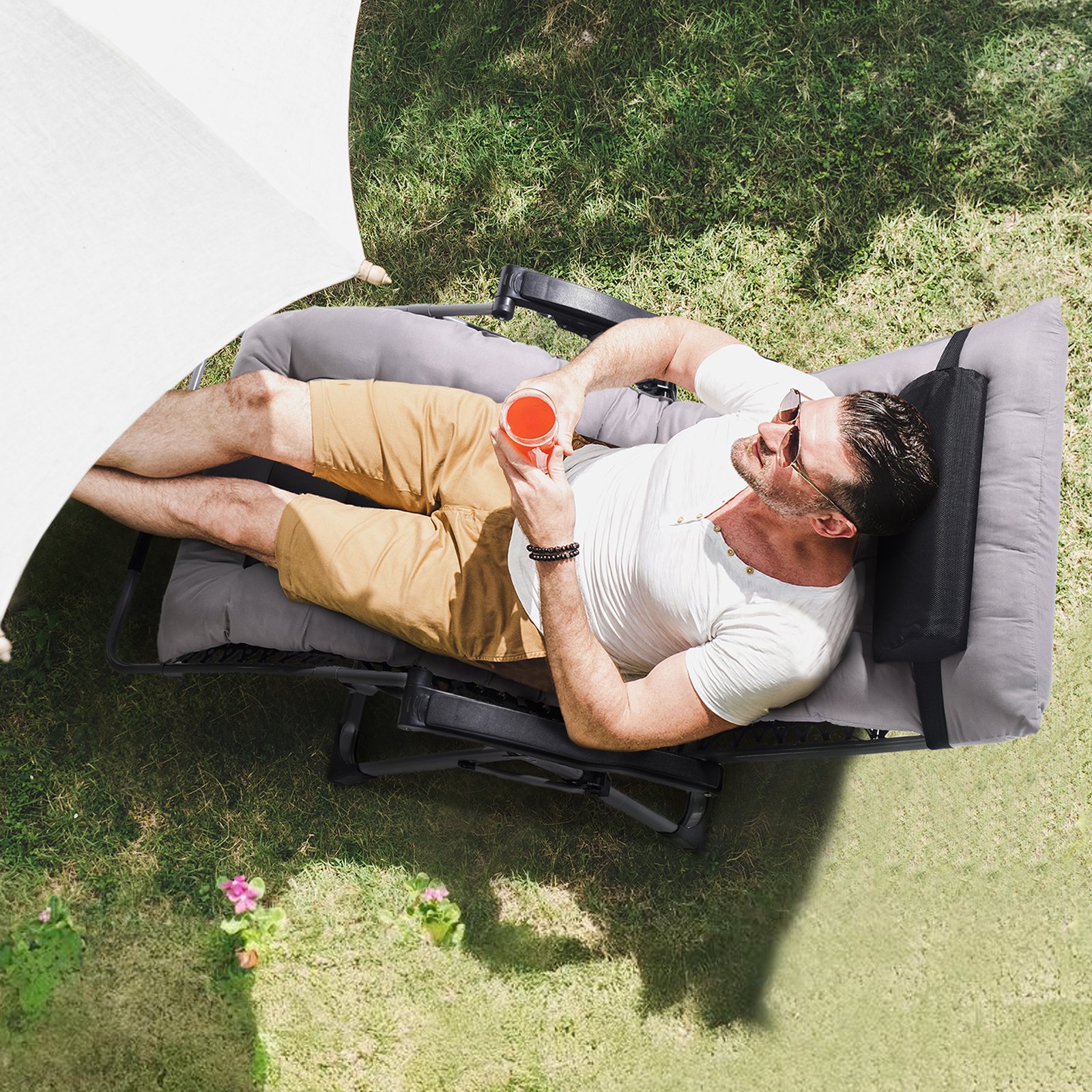 Zero Gravity Chair, 33 inch Zero Gravity Recliner Lounge Chair for Indoor and Outdoor, Adjustable Anti Gravity Chair with Cushion, Headrest, Footrest, and Cupholder, 500 lbs, Gray - Image 8