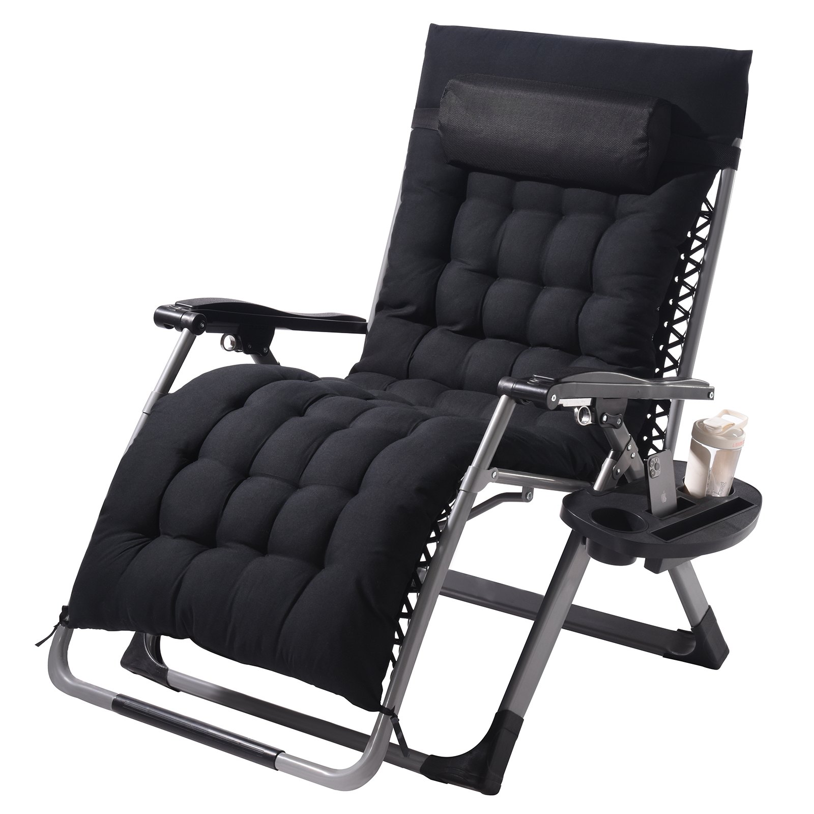 Zero Gravity Chair, 33 inch Zero Gravity Recliner Lounge Chair for Indoor and Outdoor, Adjustable Anti Gravity Chair with Cushion, Headrest, Footrest, and Cupholder, 500 lbs, Black - Image 1