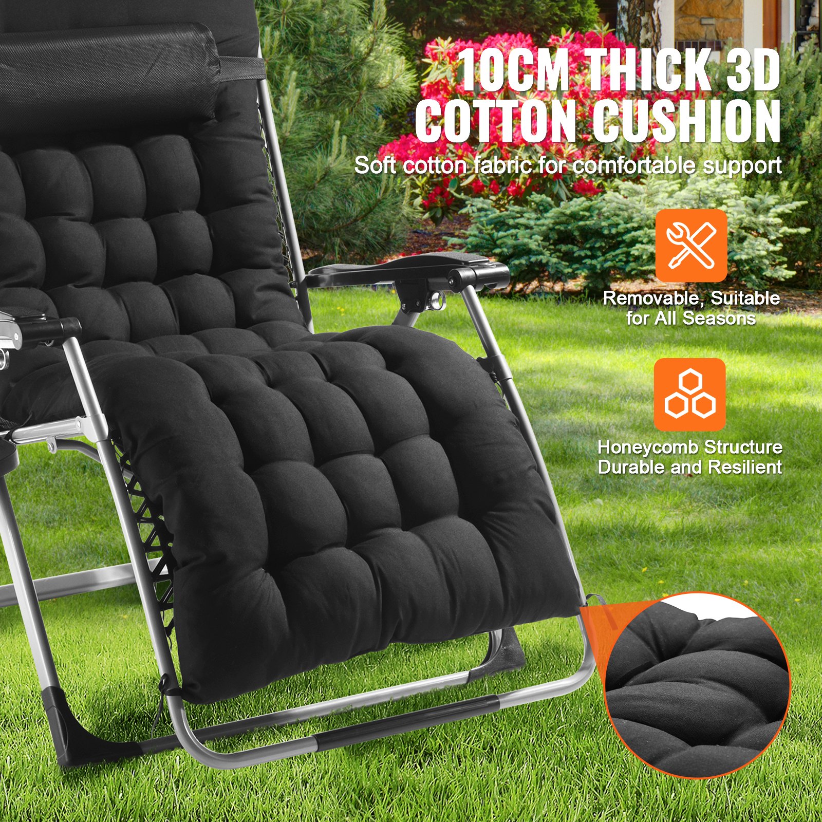Zero Gravity Chair, 33 inch Zero Gravity Recliner Lounge Chair for Indoor and Outdoor, Adjustable Anti Gravity Chair with Cushion, Headrest, Footrest, and Cupholder, 500 lbs, Black - Image 4