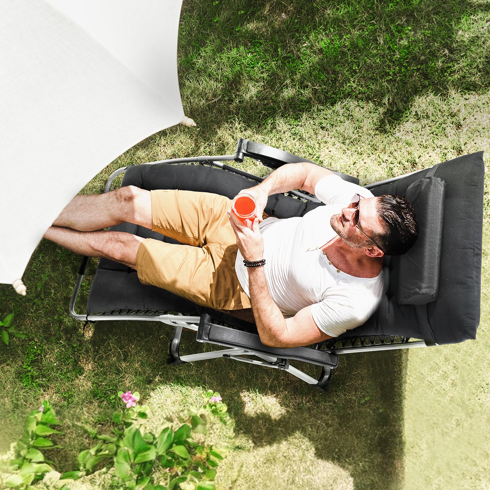 Zero Gravity Chair, 33 inch Zero Gravity Recliner Lounge Chair for Indoor and Outdoor, Adjustable Anti Gravity Chair with Cushion, Headrest, Footrest, and Cupholder, 500 lbs, Black - Image 8
