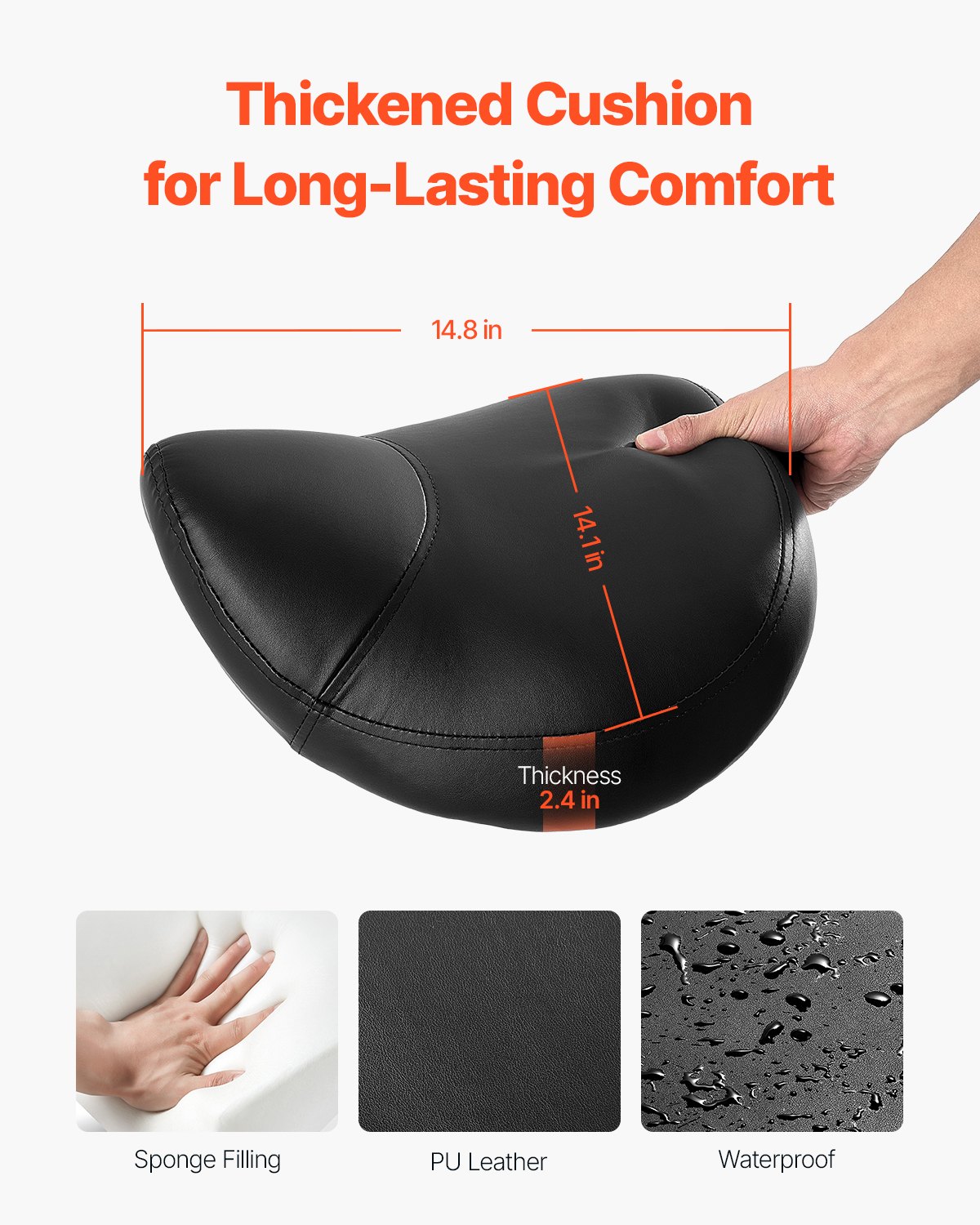 Saddle Rolling Stool, PU Leather Rolling Stool with Wheels, 360° Swivel Drafting Stool with Thickened Cushion, Height Adjustable Rolling Work SPA Stool, for Office, Home, Salon & Bar, Black - Image 2