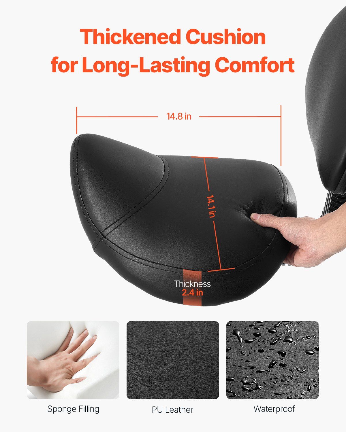 Saddle Rolling Stool, PU Leather Rolling Stool with Backrest, 360° Swivel Drafting Stool with Thickened Cushion, Height Adjustable Rolling Work SPA Stool, for Office, Home, Salon & Bar, Black - Image 2