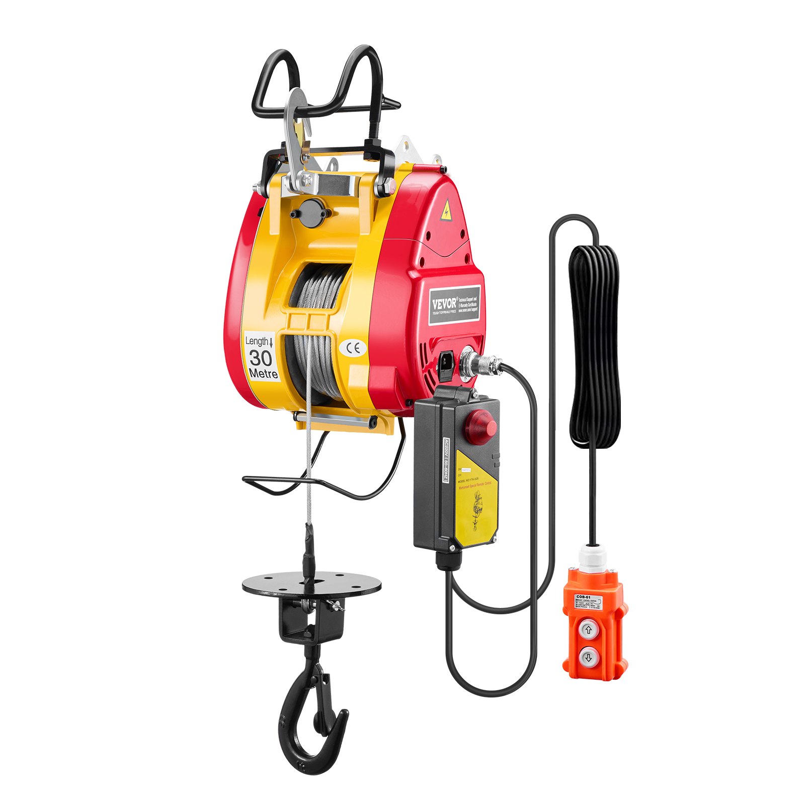 2-in-1 Electric Hoist Winch, 500 KG Capacity, 1800W Portable Power Winch, 30 m Lifting Height, 11 m/min with Wire and Wireless Remote Control, for Garage, Warehouse, Factory Lifting Towing - Image 1