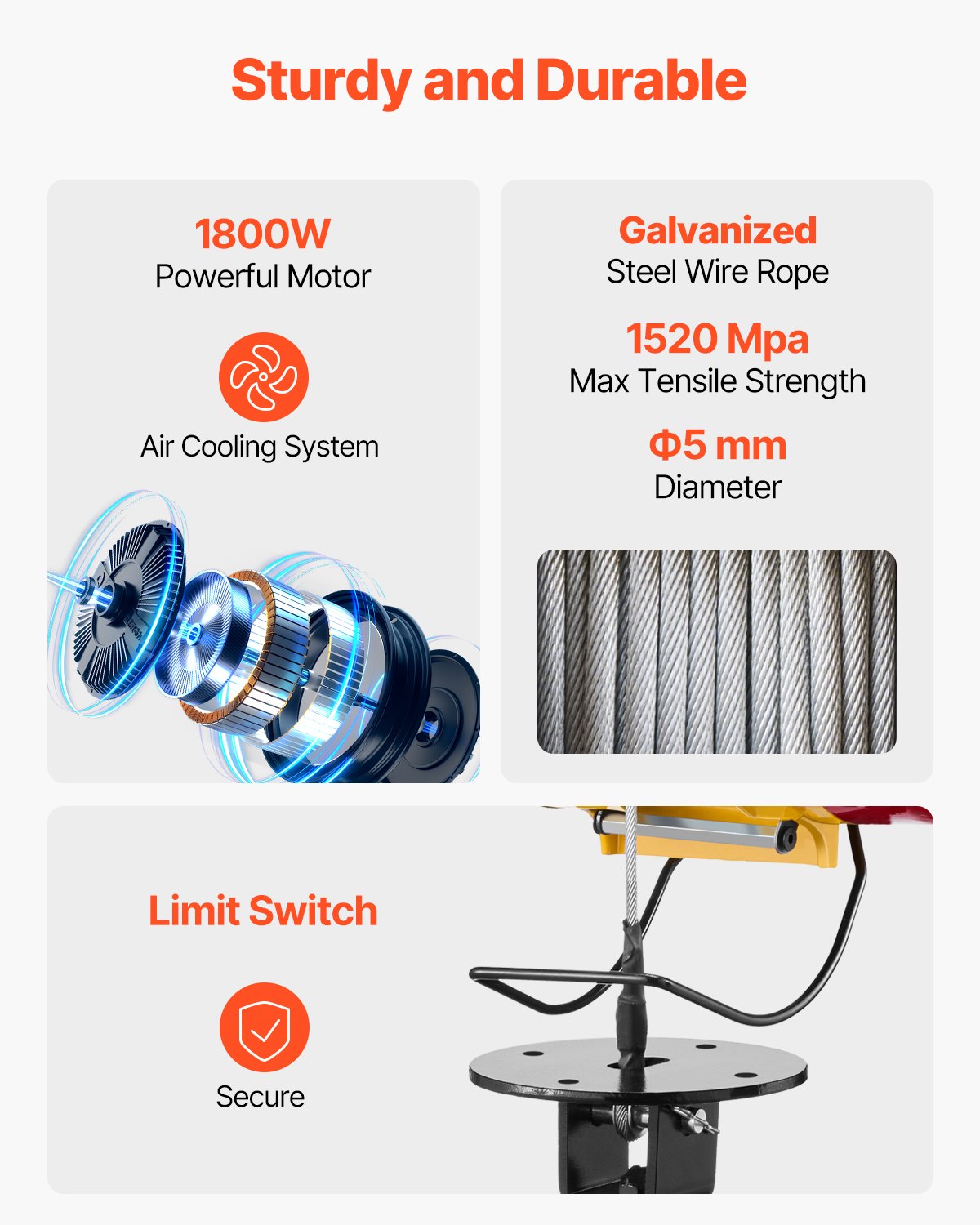 2-in-1 Electric Hoist Winch, 500 KG Capacity, 1800W Portable Power Winch, 30 m Lifting Height, 11 m/min with Wire and Wireless Remote Control, for Garage, Warehouse, Factory Lifting Towing - Image 6