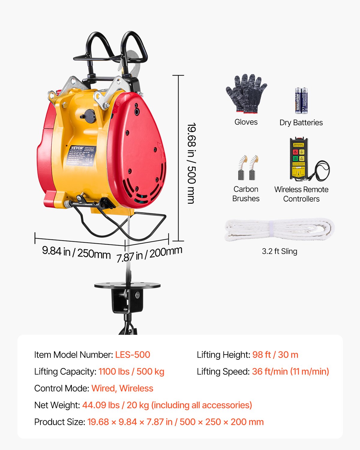 2-in-1 Electric Hoist Winch, 500 KG Capacity, 1800W Portable Power Winch, 30 m Lifting Height, 11 m/min with Wire and Wireless Remote Control, for Garage, Warehouse, Factory Lifting Towing - Image 7