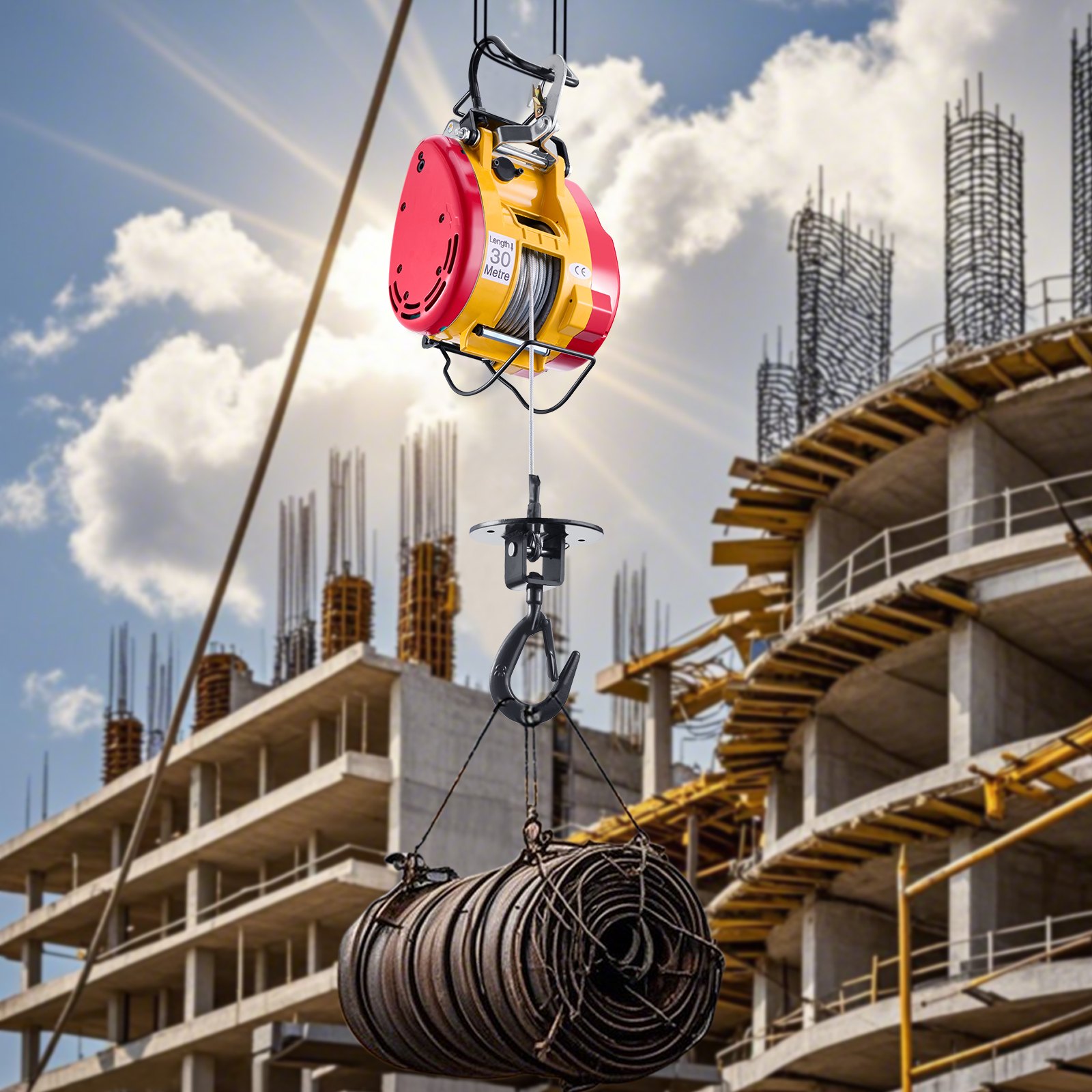 2-in-1 Electric Hoist Winch, 500 KG Capacity, 1800W Portable Power Winch, 30 m Lifting Height, 11 m/min with Wire and Wireless Remote Control, for Garage, Warehouse, Factory Lifting Towing - Image 8