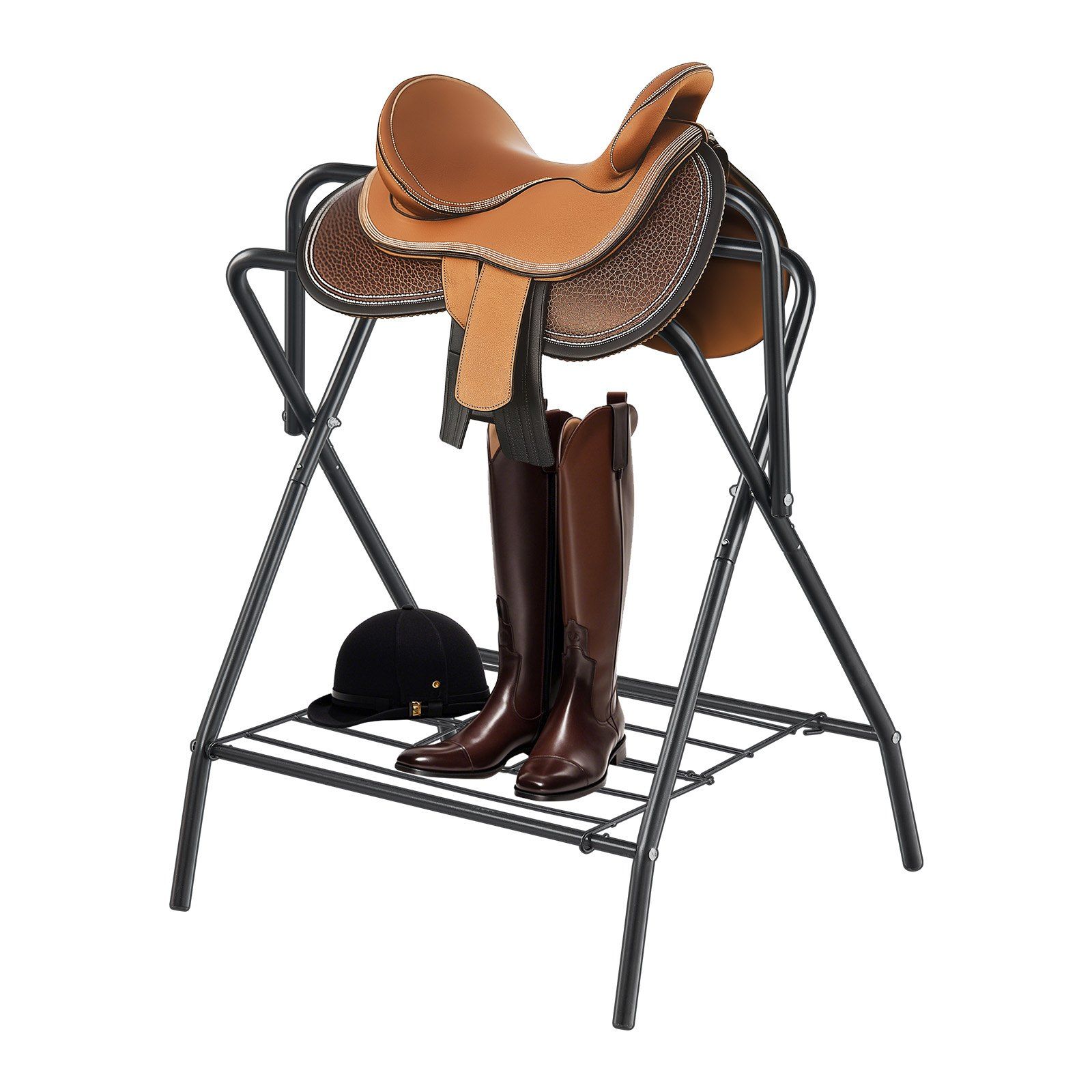 Folding Saddle Rack, 28 x 19 x 37.5 in, Freestanding Horse Saddle Stand, Portable Horse Blanket Holder, Heavy Duty Steel Saddle Rack for English & Western Saddles, Tack Storage, Black - Image 1