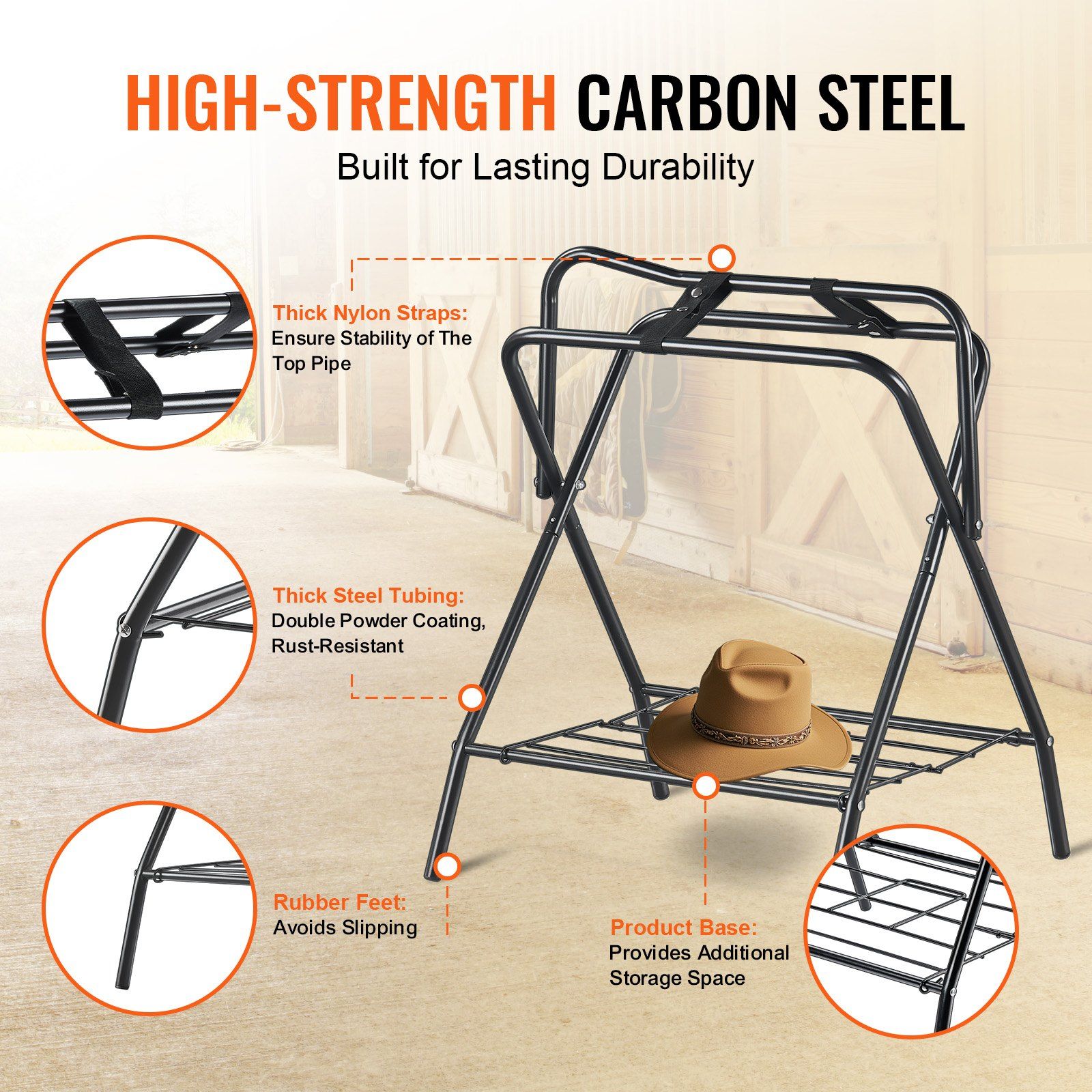 Folding Saddle Rack, 28 x 19 x 37.5 in, Freestanding Horse Saddle Stand, Portable Horse Blanket Holder, Heavy Duty Steel Saddle Rack for English & Western Saddles, Tack Storage, Black - Image 3
