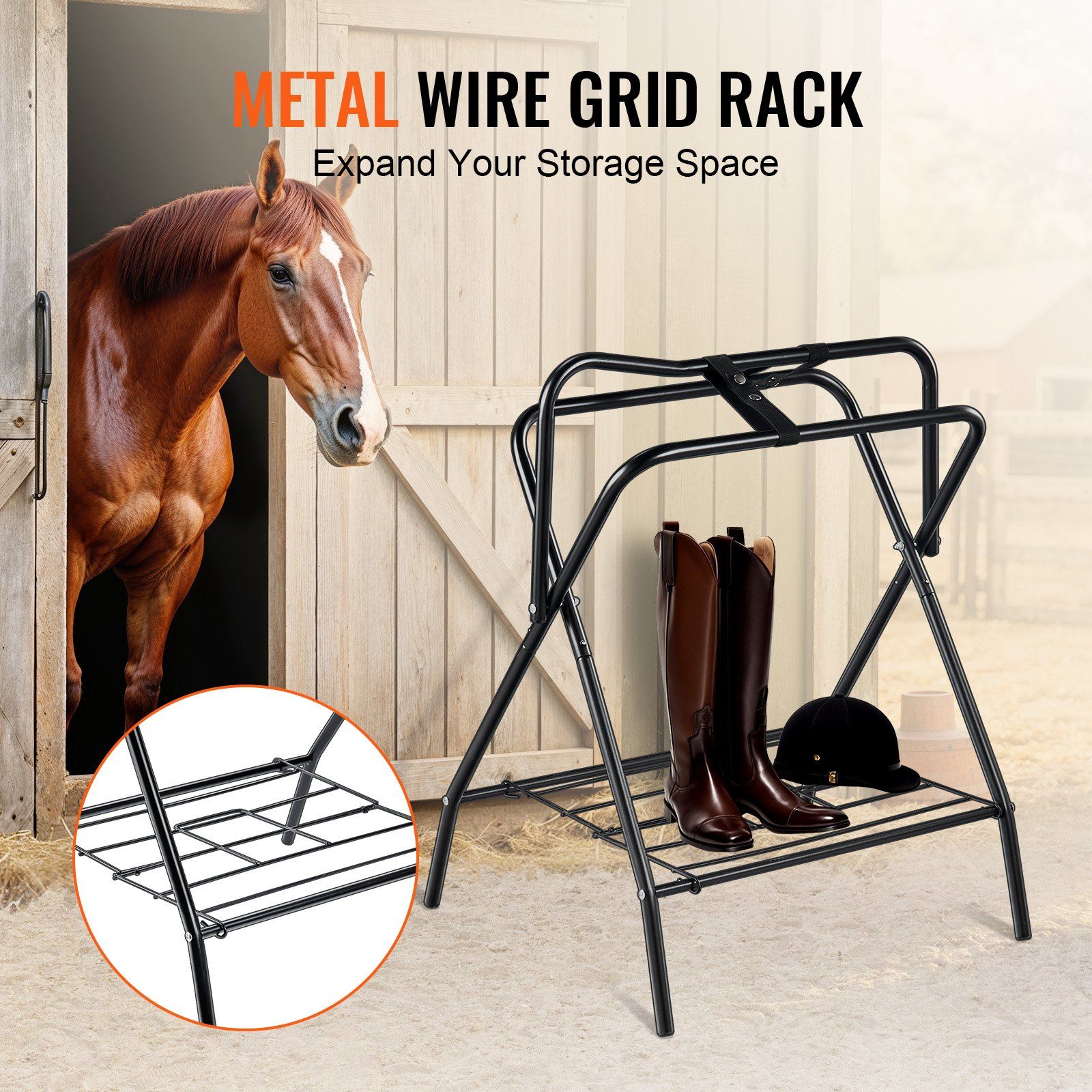 Folding Saddle Rack, 28 x 19 x 37.5 in, Freestanding Horse Saddle Stand, Portable Horse Blanket Holder, Heavy Duty Steel Saddle Rack for English & Western Saddles, Tack Storage, Black - Image 6