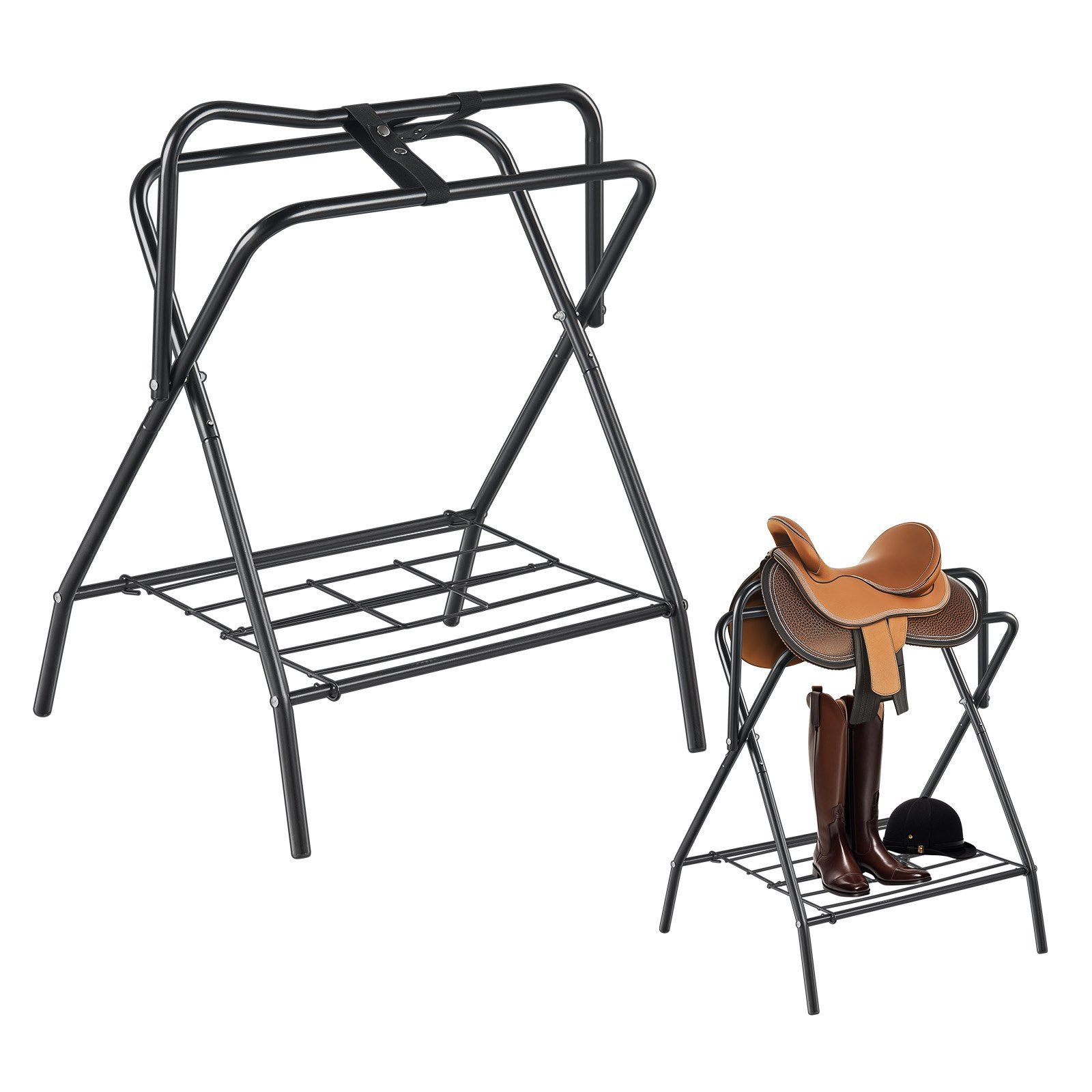 Folding Saddle Rack, 28 x 19 x 37.5 in, 2 Packs Freestanding Horse Saddle Stand, Portable Horse Blanket Holder, Heavy Duty Steel Saddle Rack for English & Western Saddles, Tack Storage, Black - Image 1