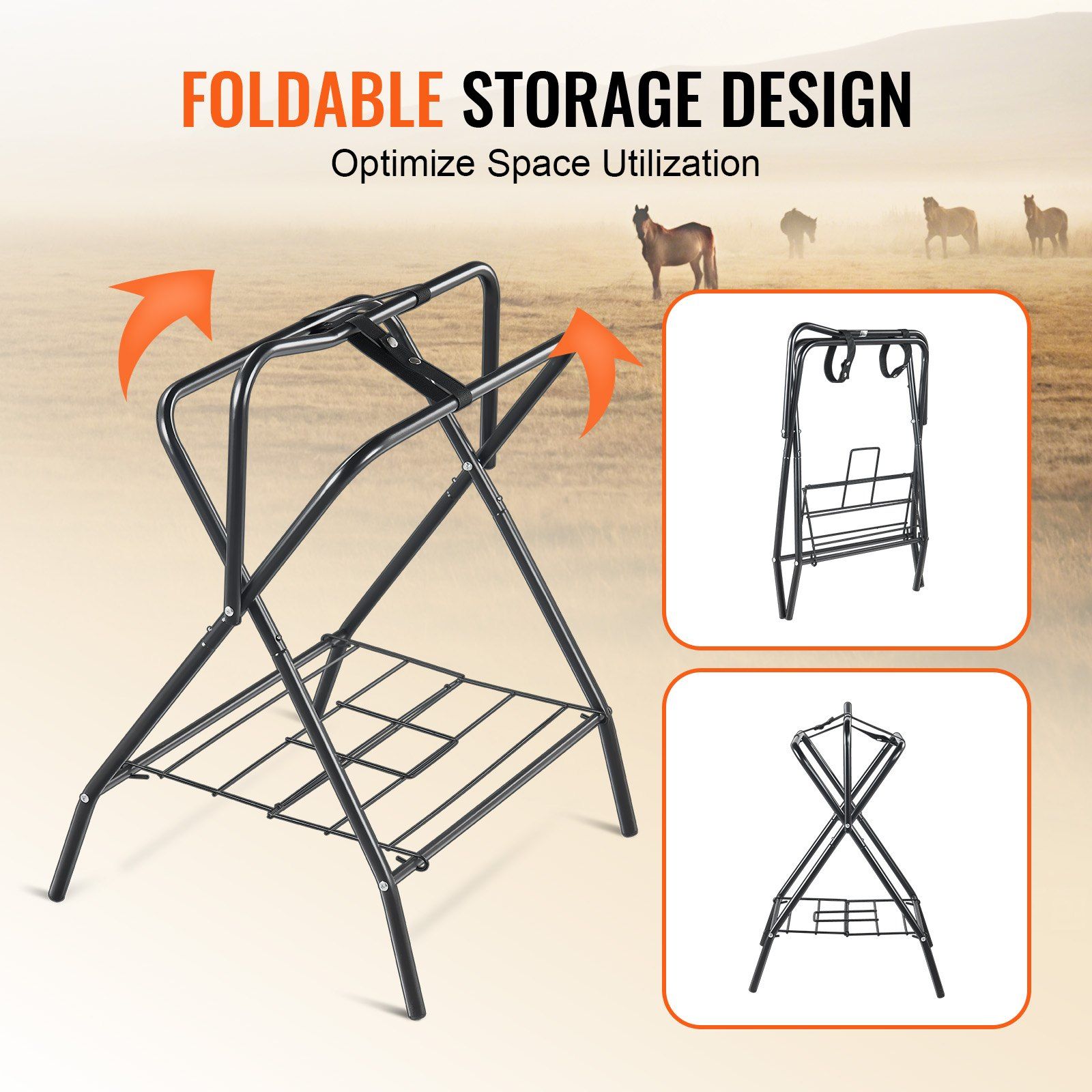 Folding Saddle Rack, 28 x 19 x 37.5 in, 2 Packs Freestanding Horse Saddle Stand, Portable Horse Blanket Holder, Heavy Duty Steel Saddle Rack for English & Western Saddles, Tack Storage, Black - Image 5