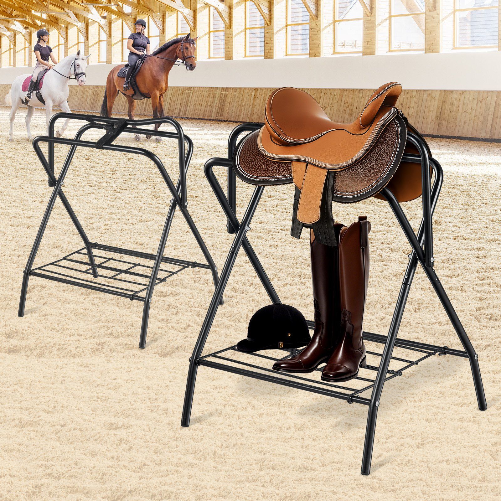 Folding Saddle Rack, 28 x 19 x 37.5 in, 2 Packs Freestanding Horse Saddle Stand, Portable Horse Blanket Holder, Heavy Duty Steel Saddle Rack for English & Western Saddles, Tack Storage, Black - Image 8