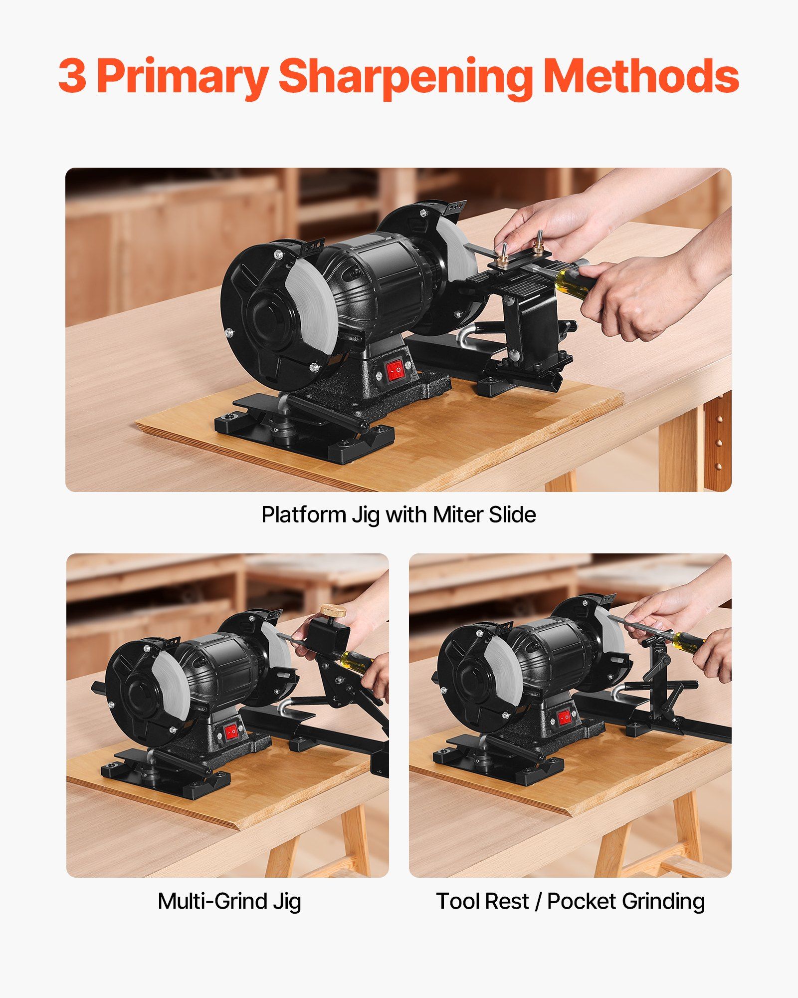 Pro Grind Sharpening System, Multi-Grind Sharpening Jig for 152mm & 203mm Bench Grinder - with Platform Jig, Tool Rest Bar, Setup Block, Miter Slide, Micro Bevel Block, for Woodturning Tools - Image 3