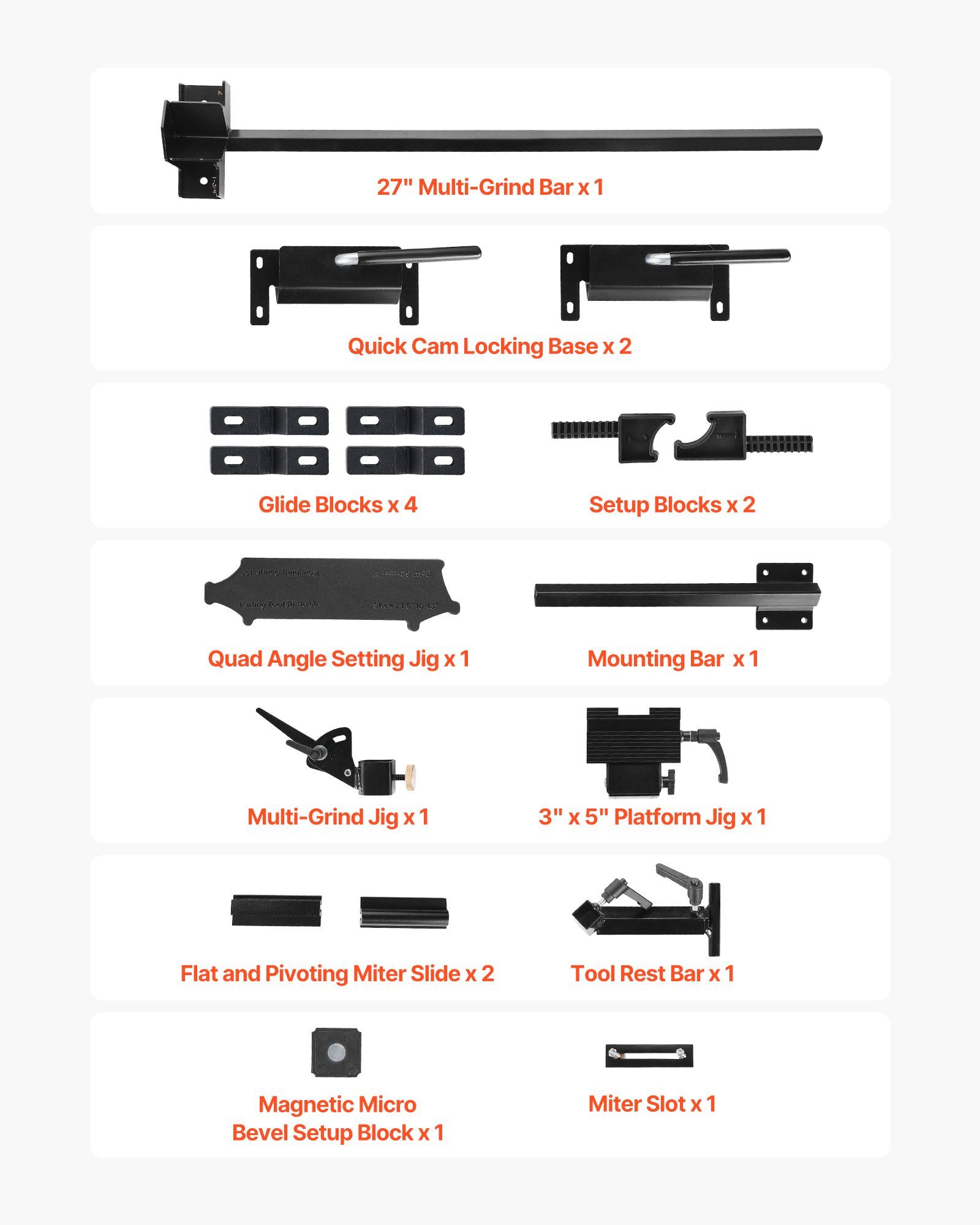Pro Grind Sharpening System, Multi-Grind Sharpening Jig for 152mm & 203mm Bench Grinder - with Platform Jig, Tool Rest Bar, Setup Block, Miter Slide, Micro Bevel Block, for Woodturning Tools - Image 7