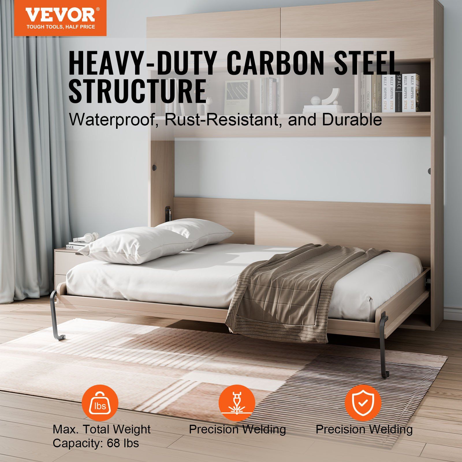 Murphy Bed Kit, Twin Size, Deluxe DIY Wall Bed Mechanical Hardware Kit, Pneumatic Lever Heavy Duty Bed Frame Support, Folding Cabinet Wall Bed Space Saving Design for Guestroom, Easy to Build - Image 2