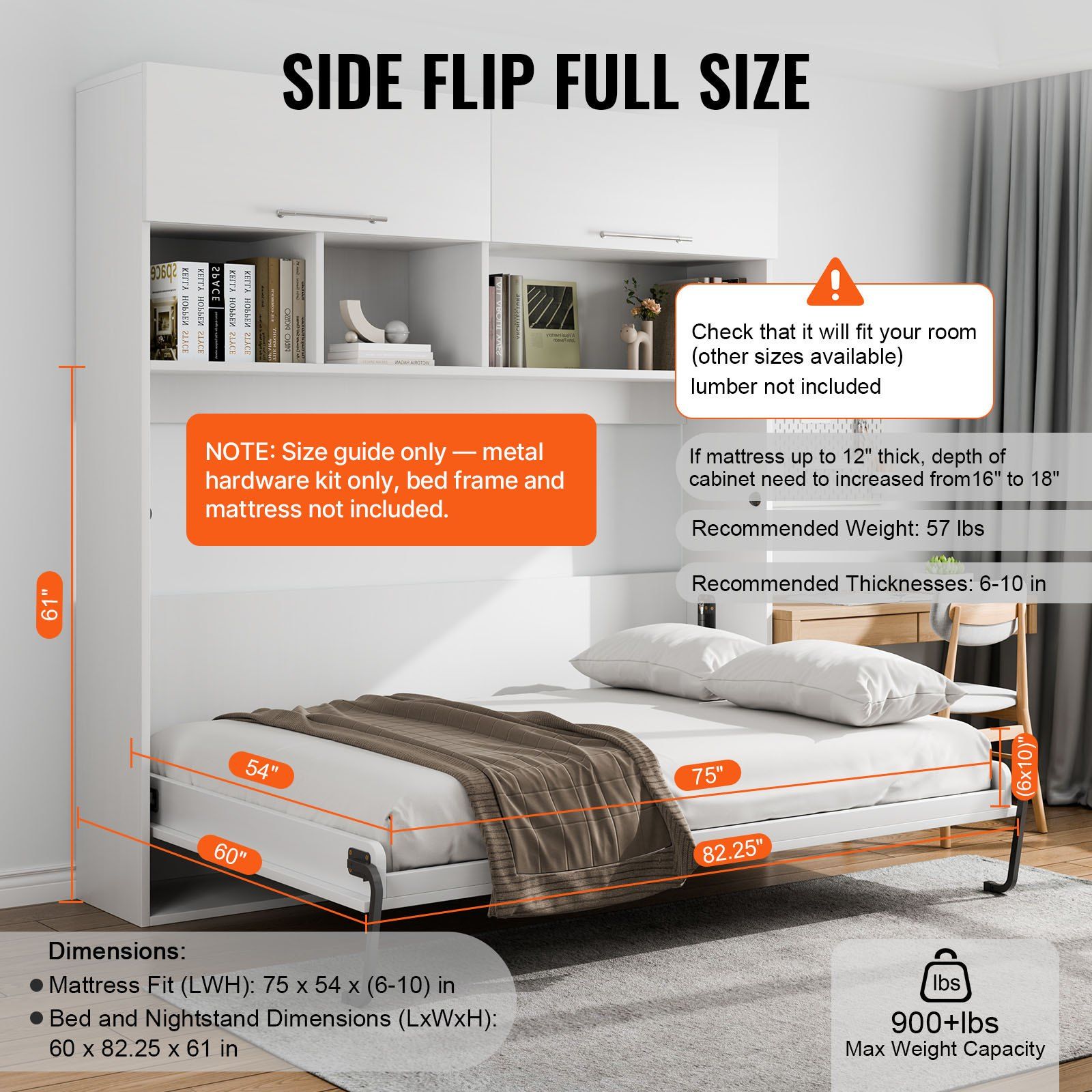 Murphy Bed Kit, Twin Size, Deluxe DIY Wall Bed Mechanical Hardware Kit, Pneumatic Lever Heavy Duty Bed Frame Support, Folding Cabinet Wall Bed Space Saving Design for Guestroom, Easy to Build - Image 3