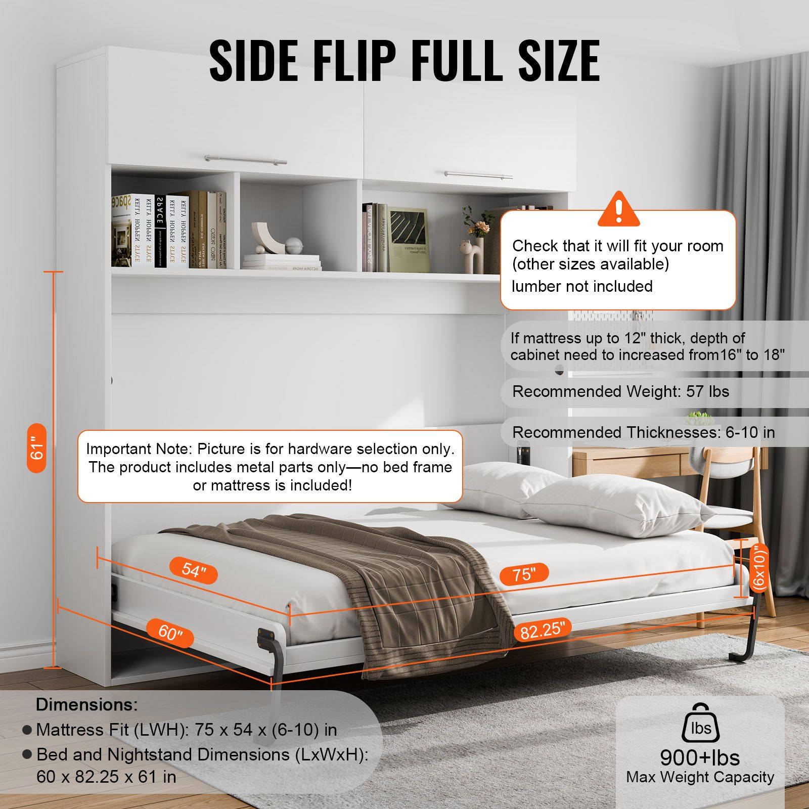 Murphy Bed Kit, Queen Size, Deluxe DIY Wall Bed Mechanical Hardware Kit, Pneumatic Lever Heavy Duty Bed Frame Support, Folding Cabinet Wall Bed Space Saving Design for Guestroom, Easy to Build - Image 3