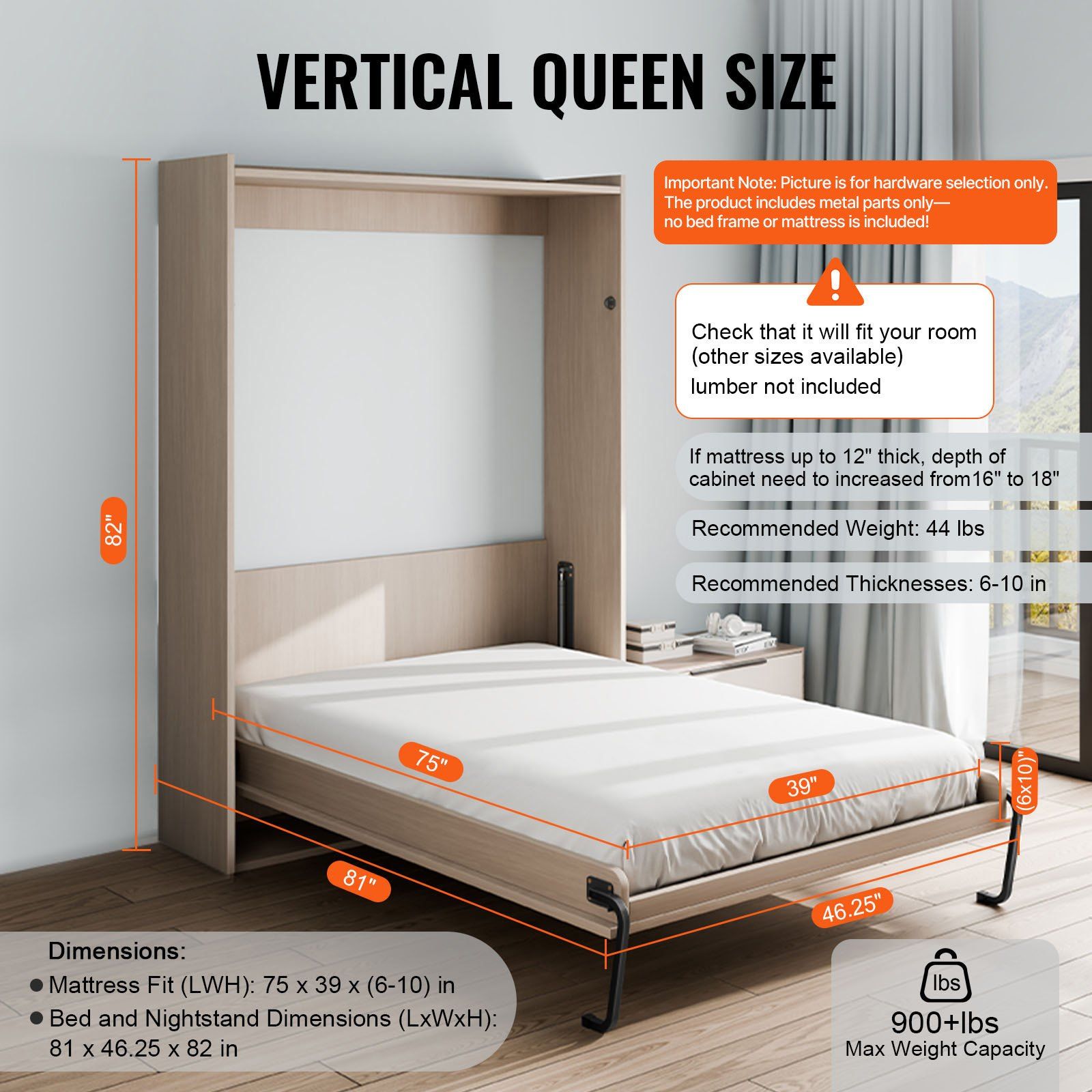 Murphy Bed Kit, Twin Size, Vertical Deluxe DIY Wall Bed Mechanical Hardware Kit, Pneumatic Lever Heavy Duty Bed Frame Support, Folding Cabinet Wall Bed Space Saving Design for Guestroom - Image 3