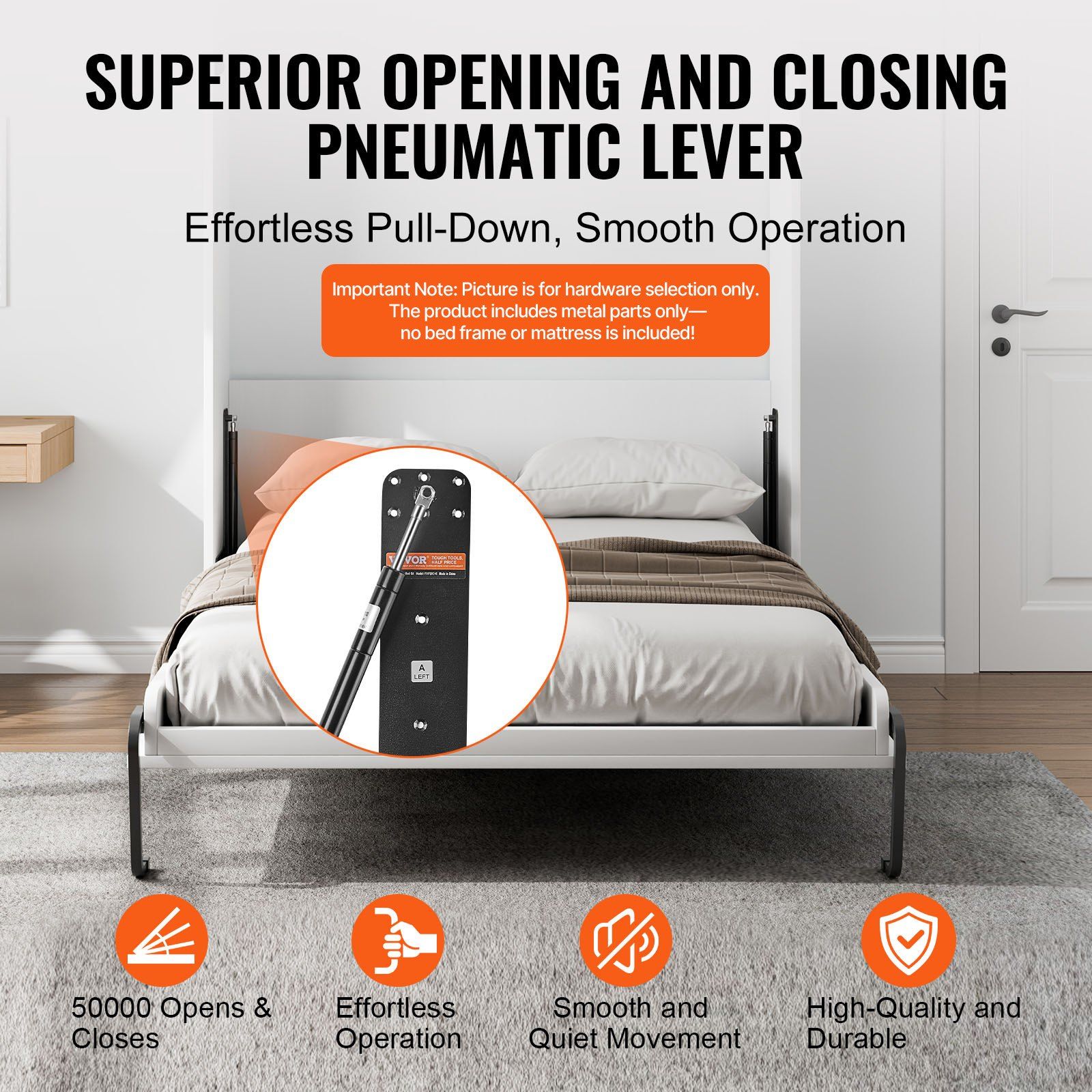 Murphy Bed Kit, Twin Size, Vertical Deluxe DIY Wall Bed Mechanical Hardware Kit, Pneumatic Lever Heavy Duty Bed Frame Support, Folding Cabinet Wall Bed Space Saving Design for Guestroom - Image 5