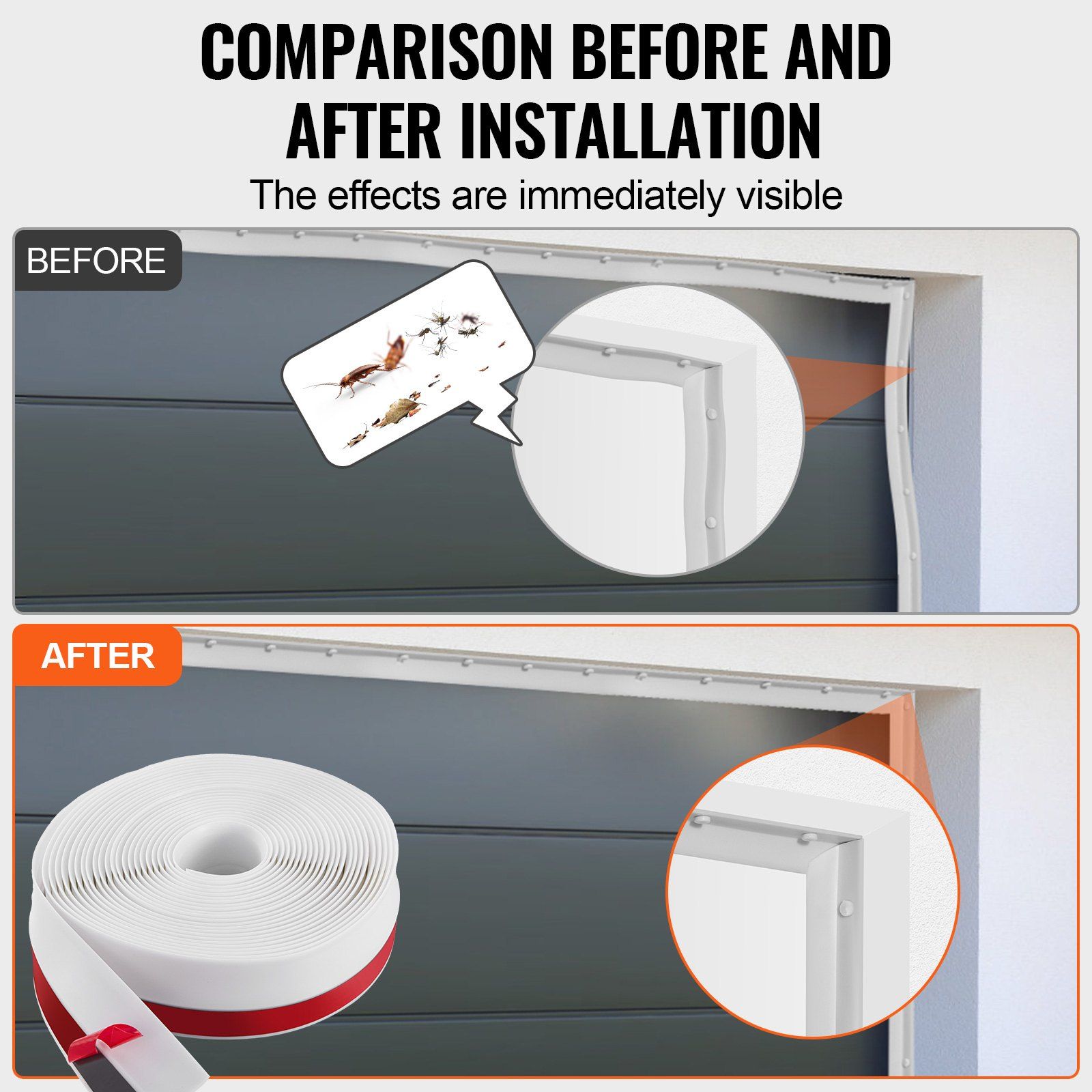 Garage Door Seal Top and Sides Seal Strip, 34 FT Universal Weather Stripping Replacement Soft and Hard Composite, Weatherproofing Garage Door TPE Seals with Adhesive Backed and Screws, White - Image 5